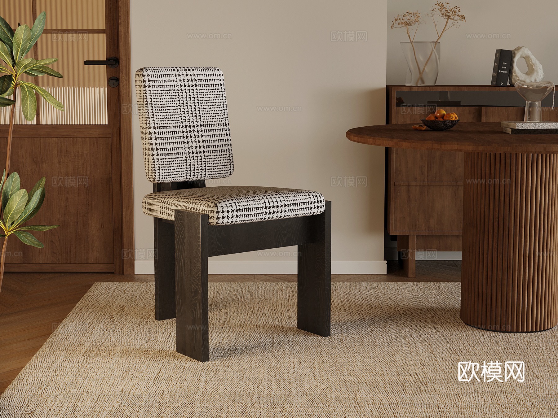 现代中古风餐椅 休闲椅su模型