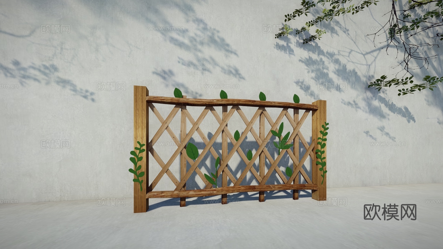 现代自然木质栏杆生态植物树叶围栏树枝原木镂空树叶护栏su模型
