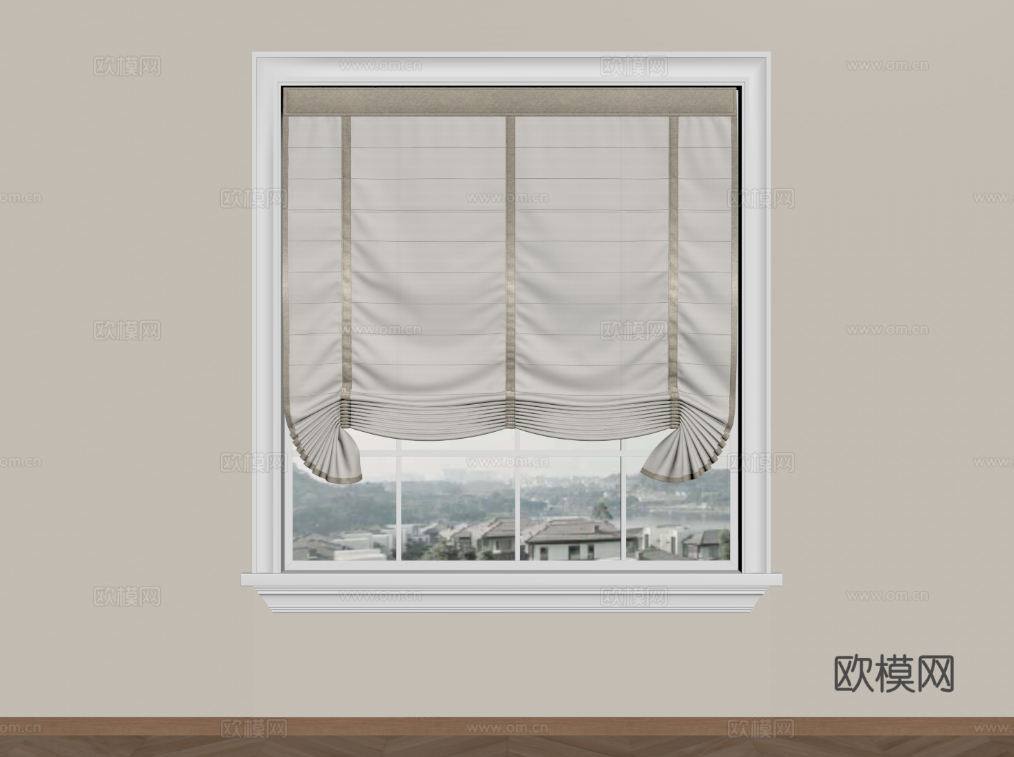 现代亚麻罗马帘 折叠帘 升降百叶帘 卷帘su模型