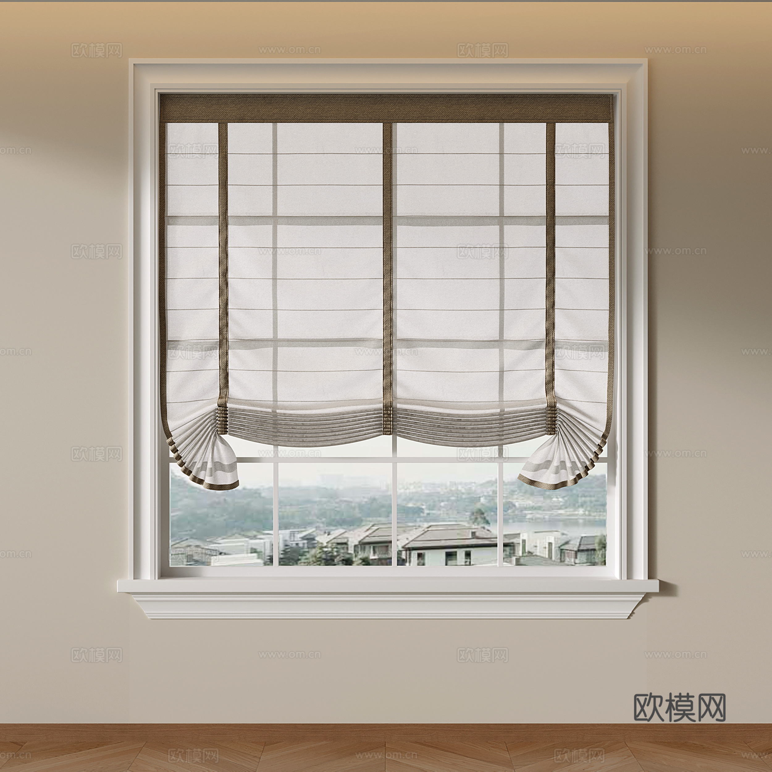 现代亚麻罗马帘 折叠帘 升降百叶帘 卷帘su模型