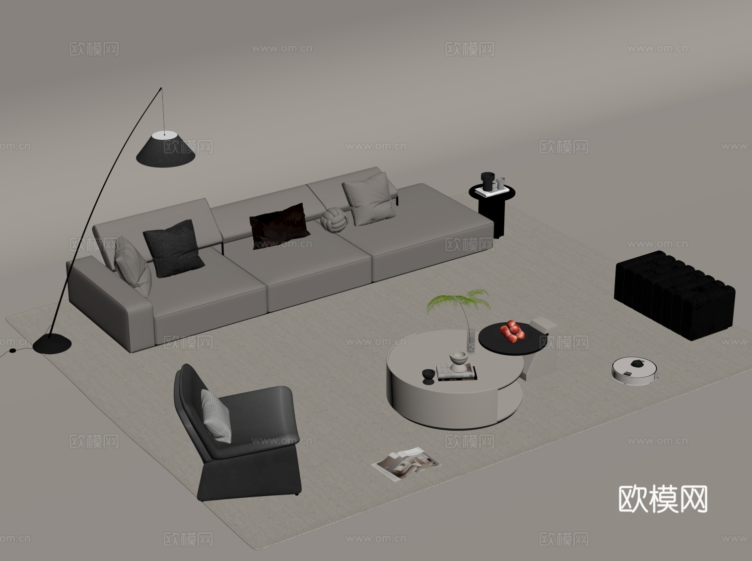 现代意式沙发茶几组合su模型