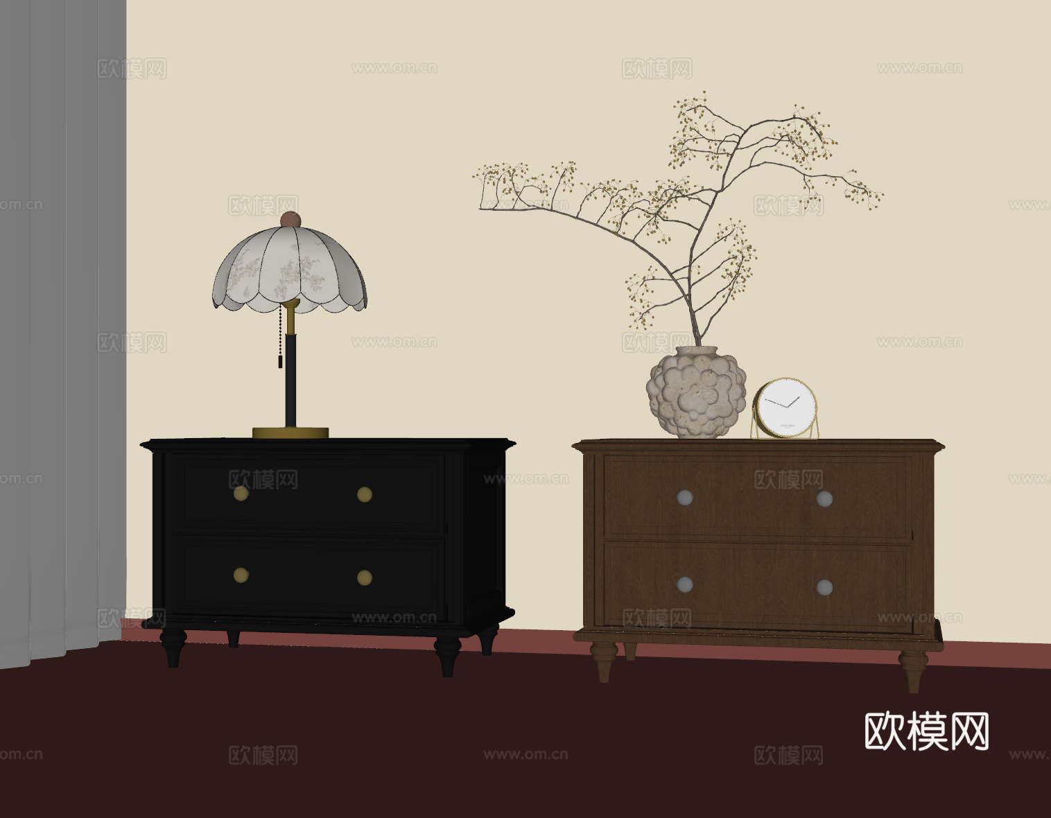 法式复古床头柜su模型