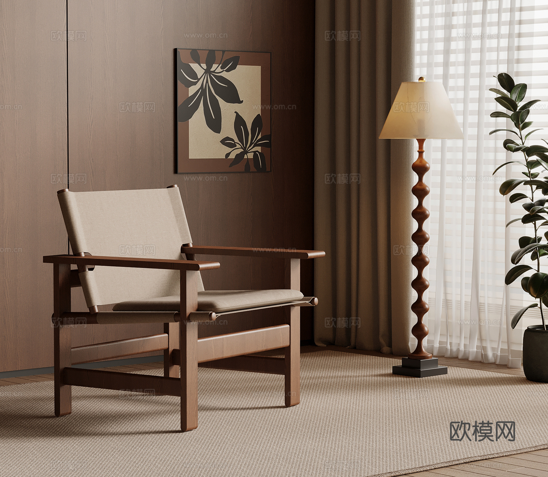 中古风休闲椅 落地灯su模型