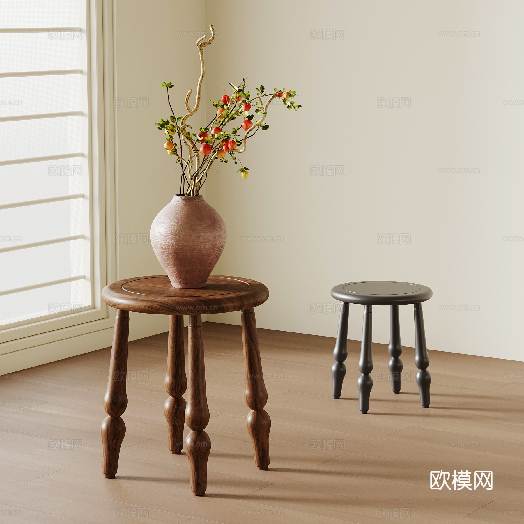 法式中古凳子 木凳 复古凳子su模型