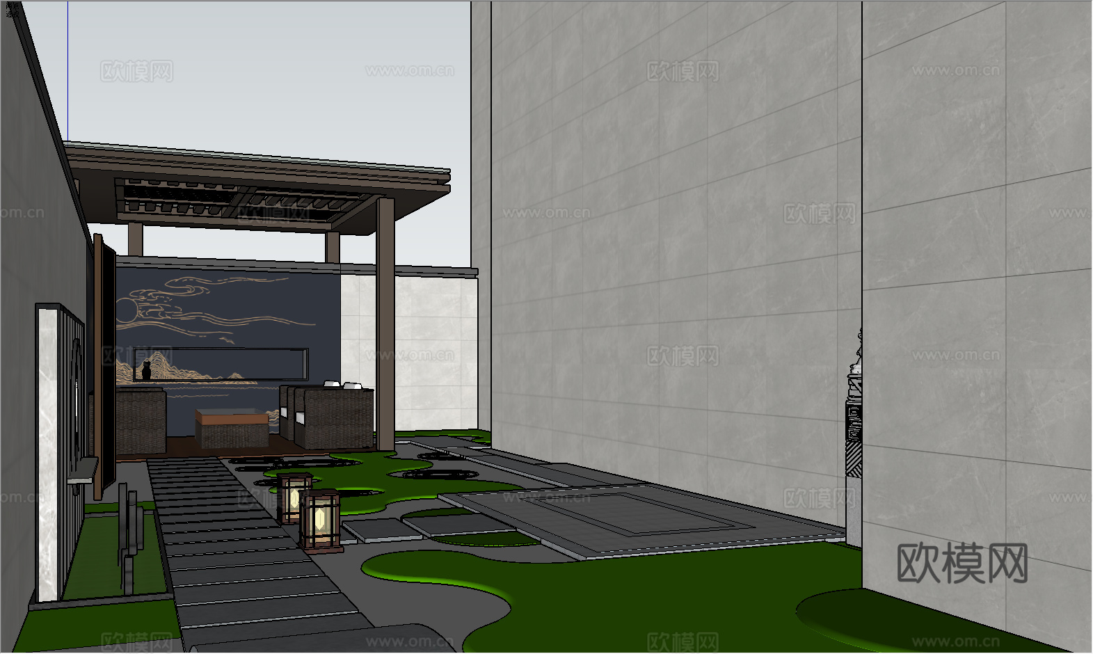 现代庭院花园su模型