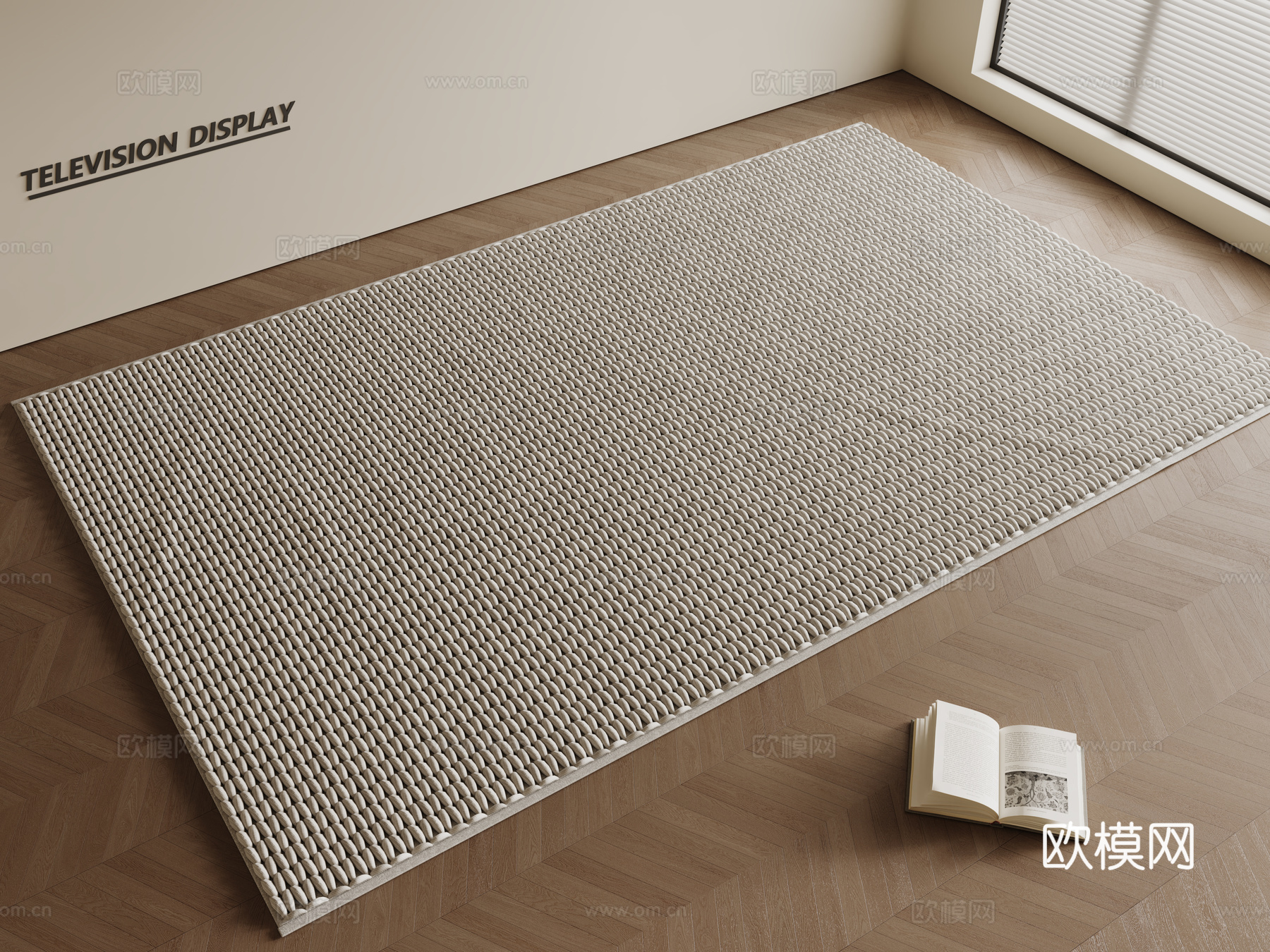 现代奶油风地毯 方形地毯 编制地毯 客厅地毯 粗布地毯su模型