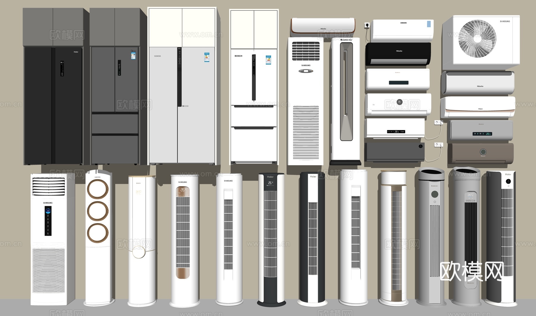 现代立式空调外机挂式空调双开门冰箱su模型su模型