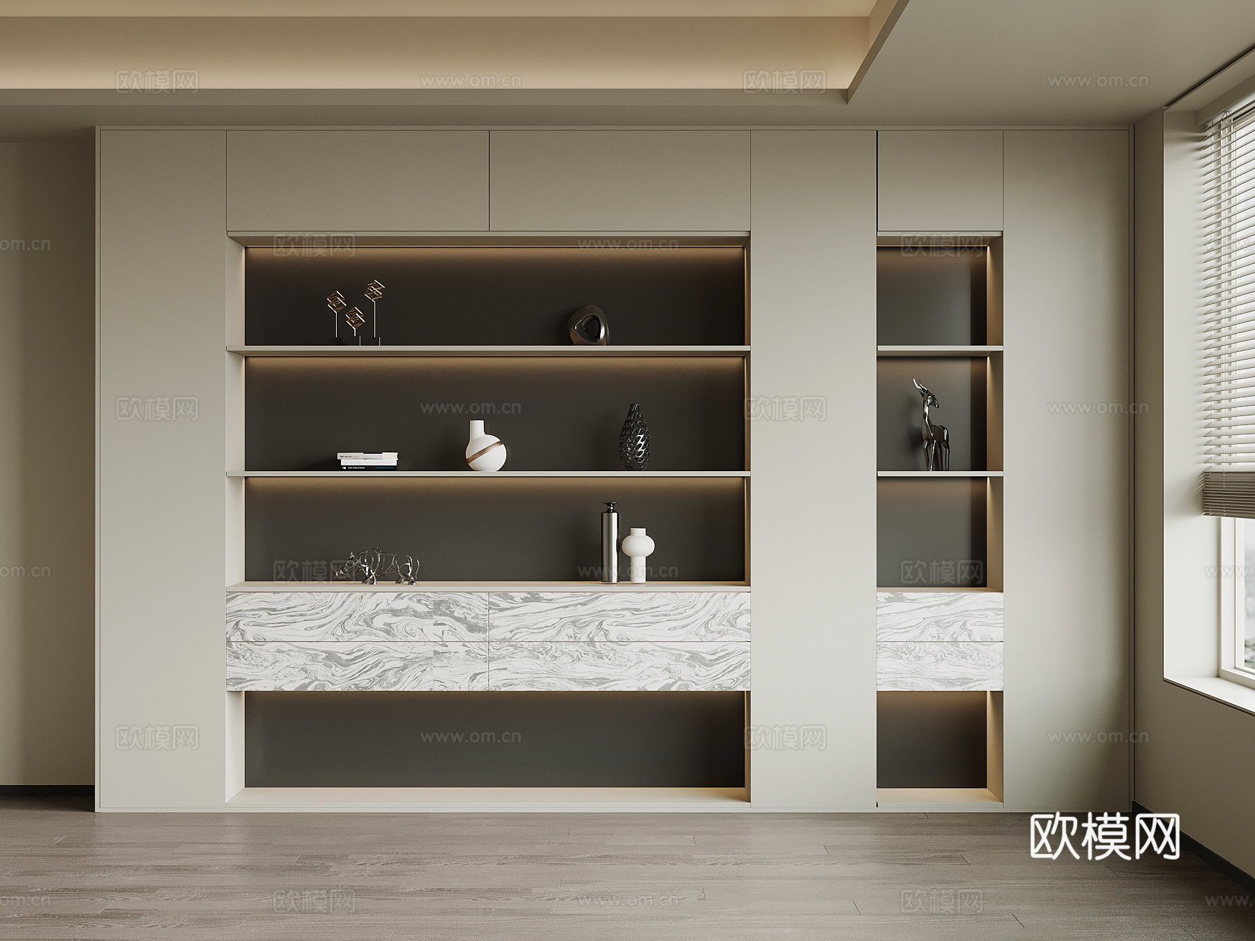 现代极简置物柜 书柜su模型