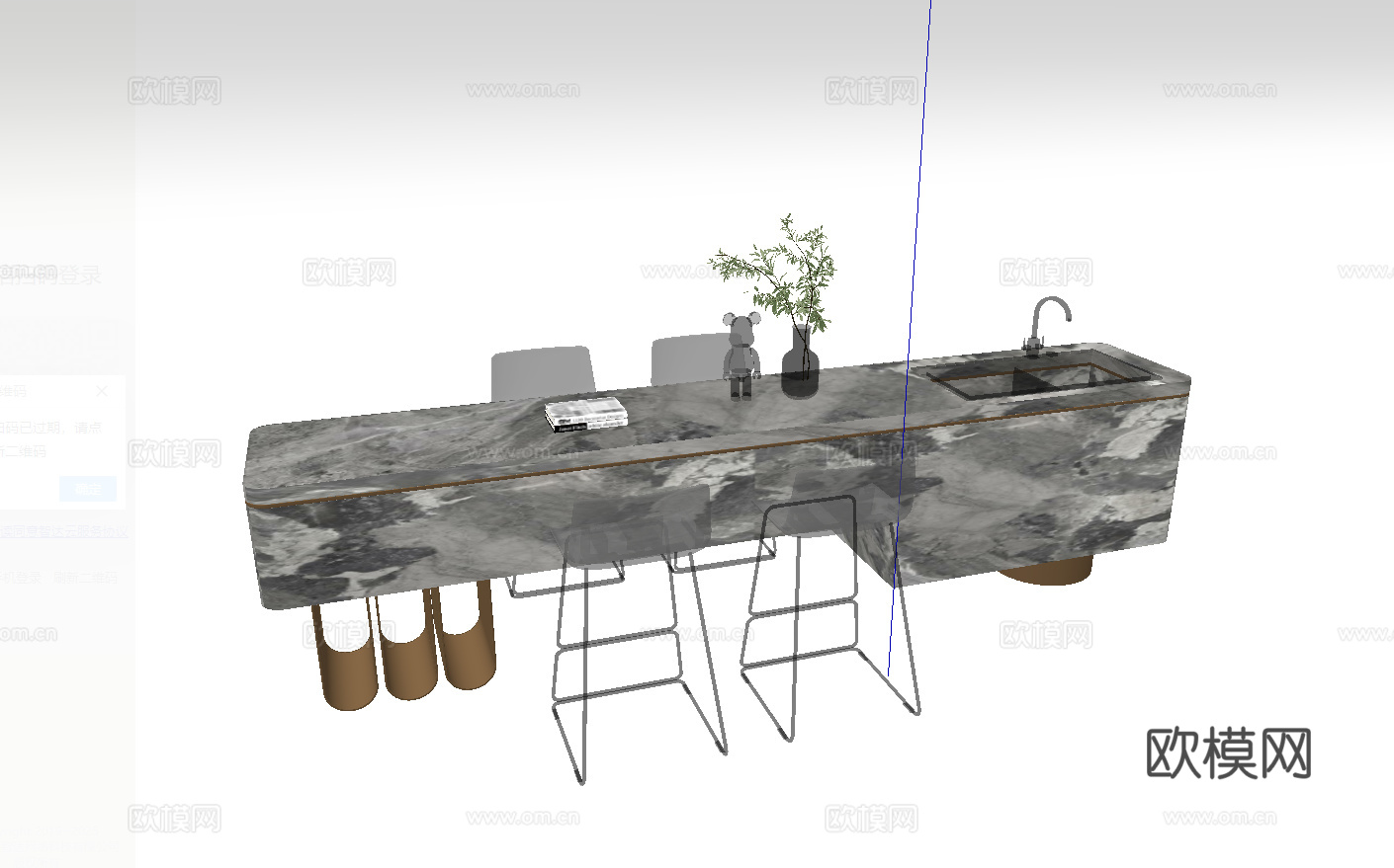 现代吧台_吧椅_果盘su模型