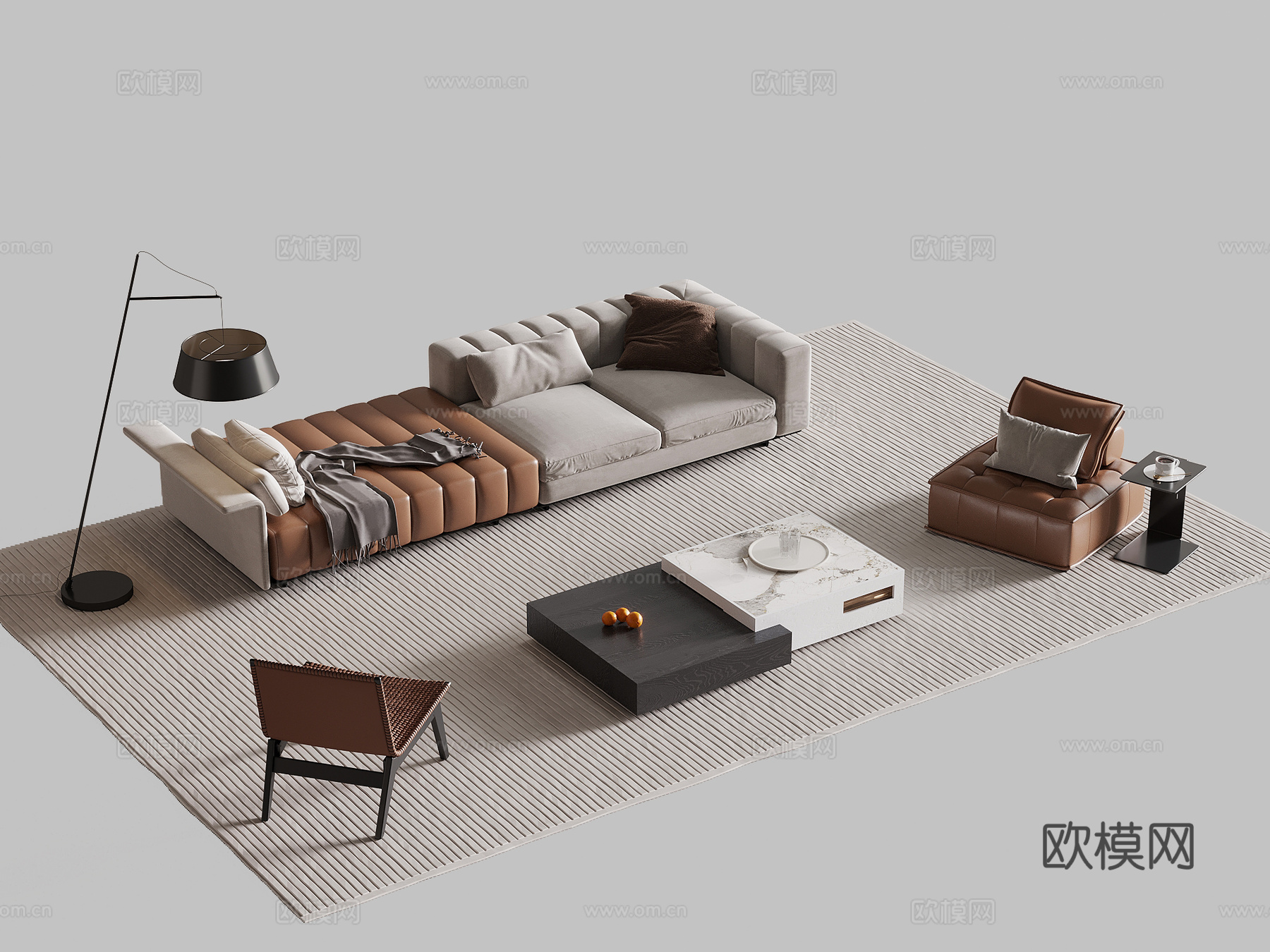 现代简约沙发茶几组合su模型
