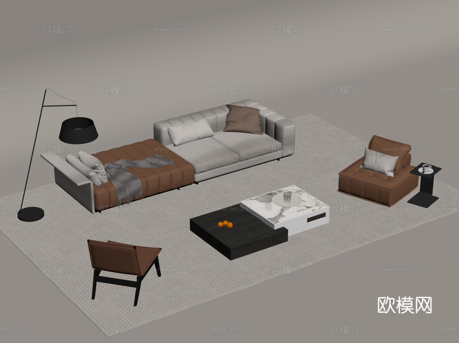 现代简约沙发茶几组合su模型