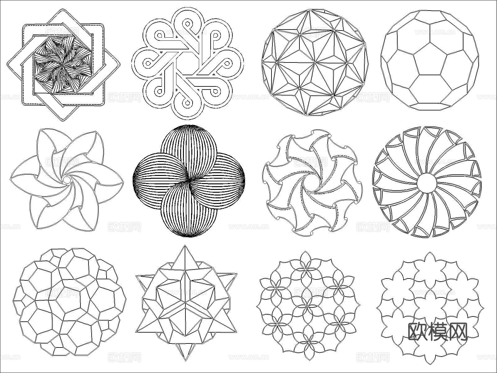 几何花朵图案cad施工图