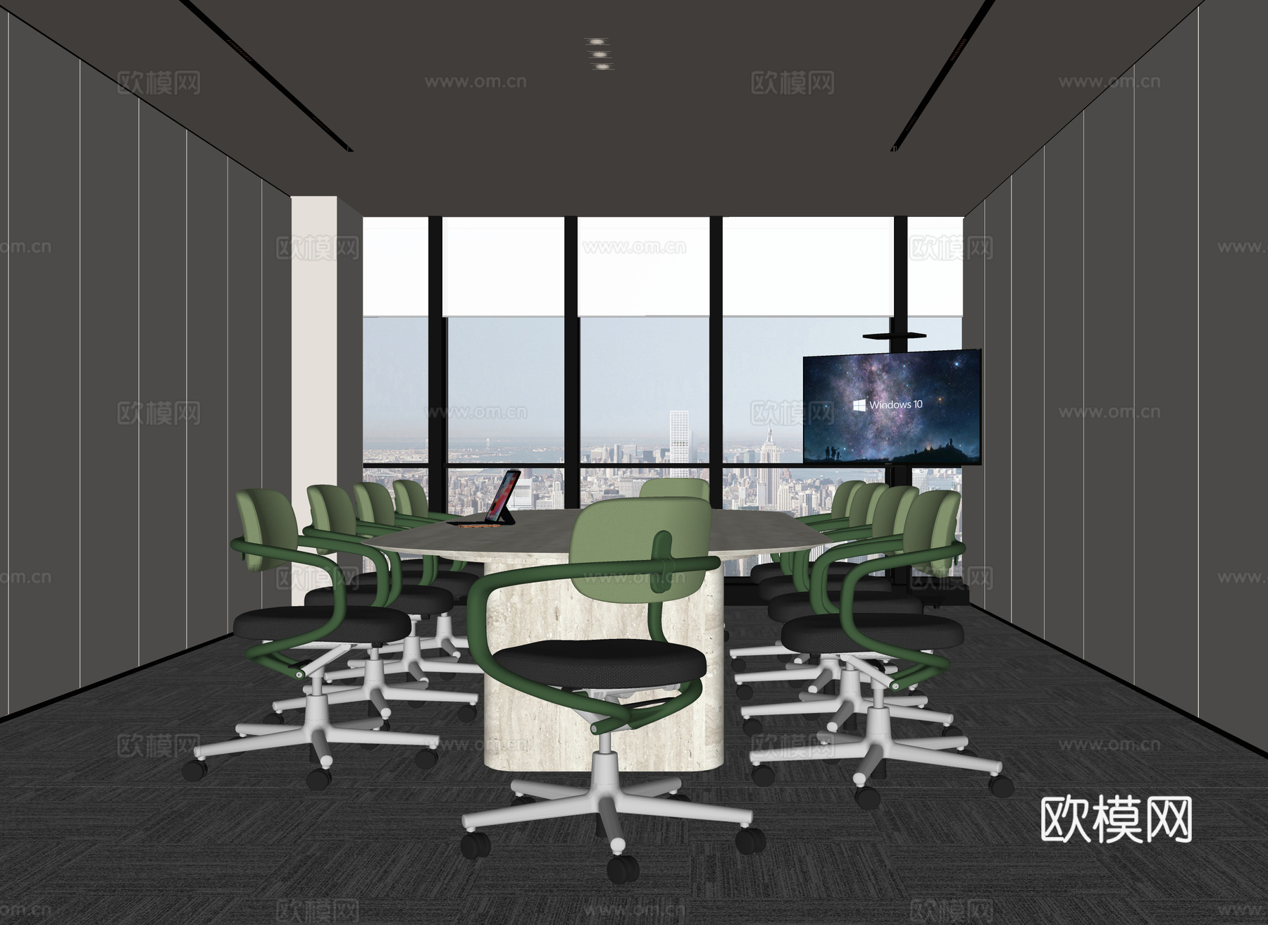 现代会议室 办公椅 会议桌椅su模型