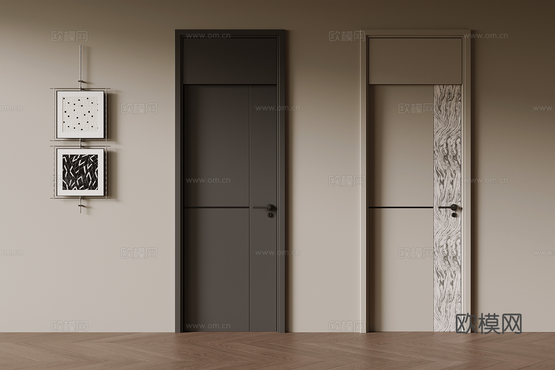 现代极简单开门 室内门su模型