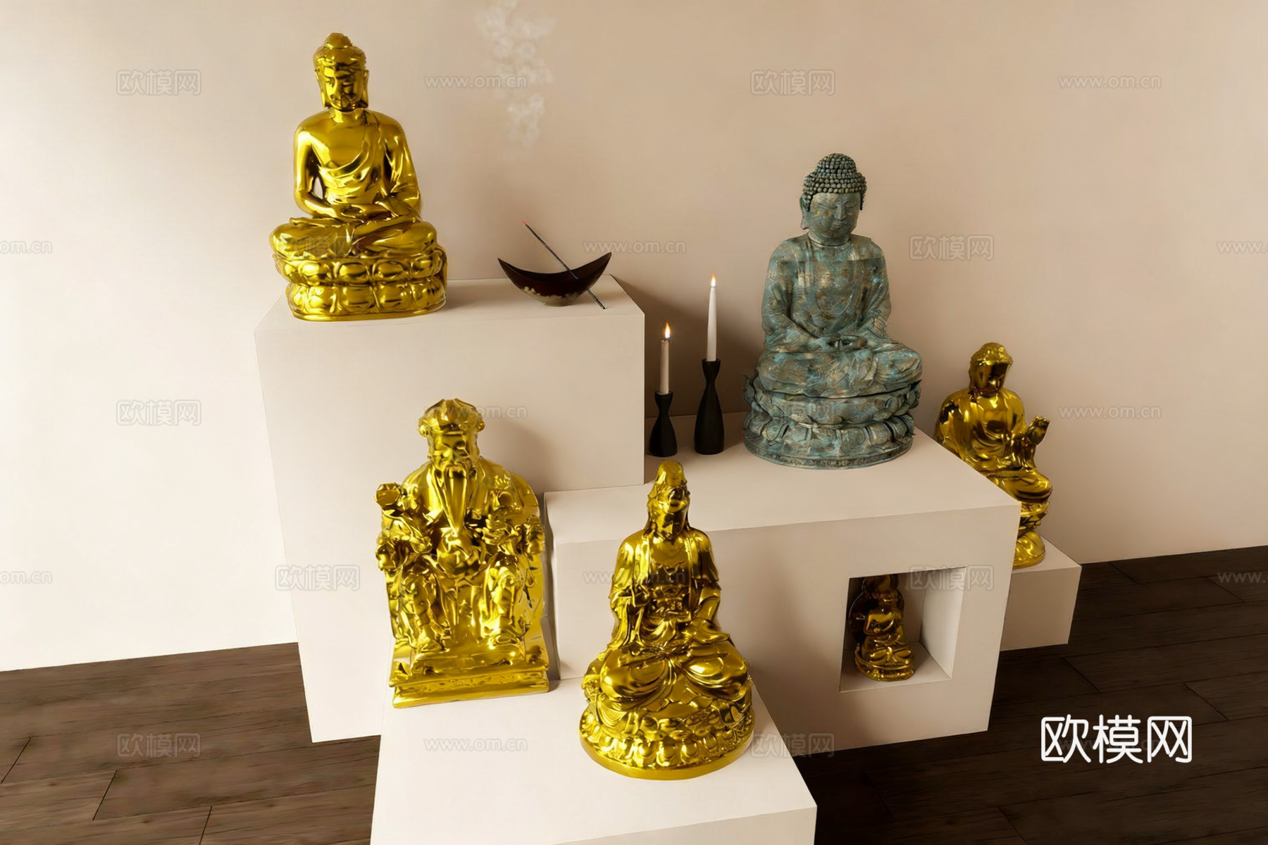 新中式禅意雕塑 佛像摆件 鎏金佛像 青铜质感佛像su模型