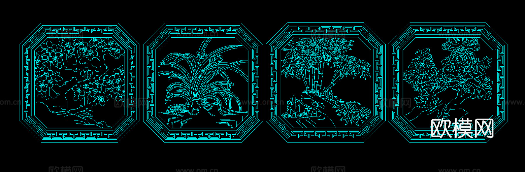 八角形梅兰竹菊透窗cad施工图