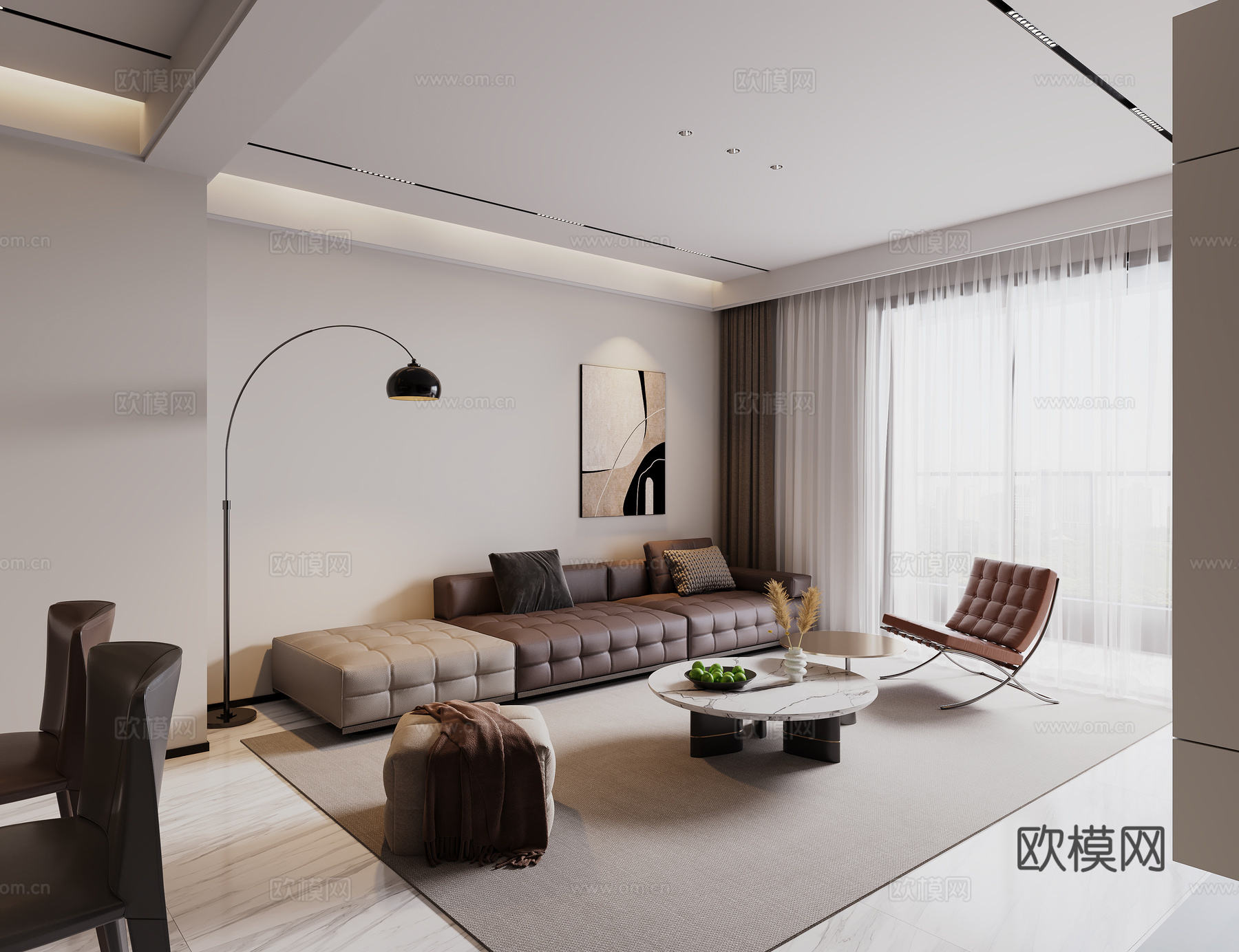 意式现代简约客餐厅3d模型下载（渲染图2）