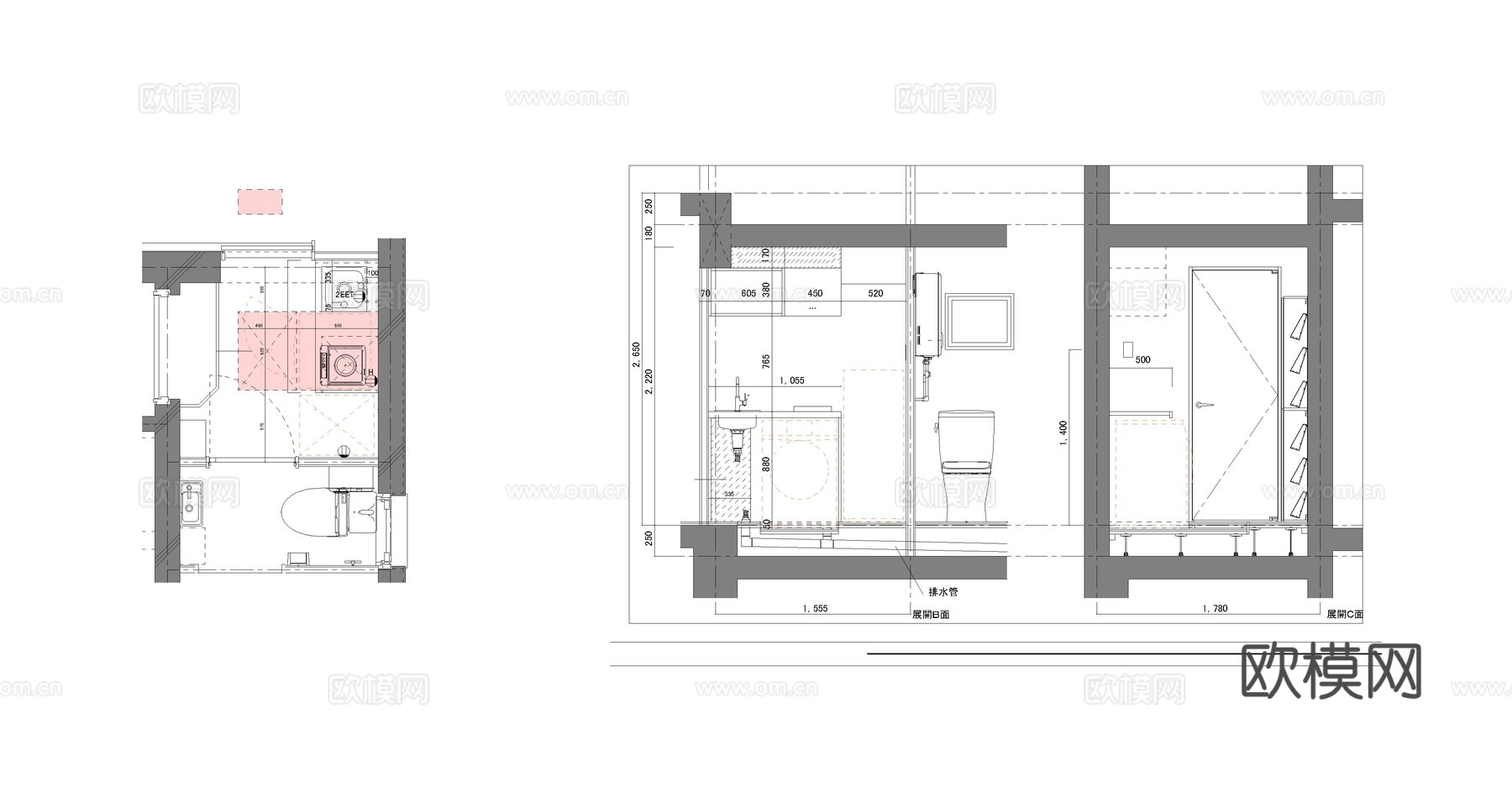 公寓卫生间平面立面图cad施工图cad施工图