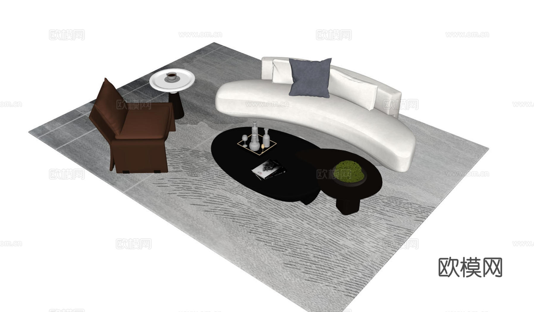 现代沙发茶几组合su模型