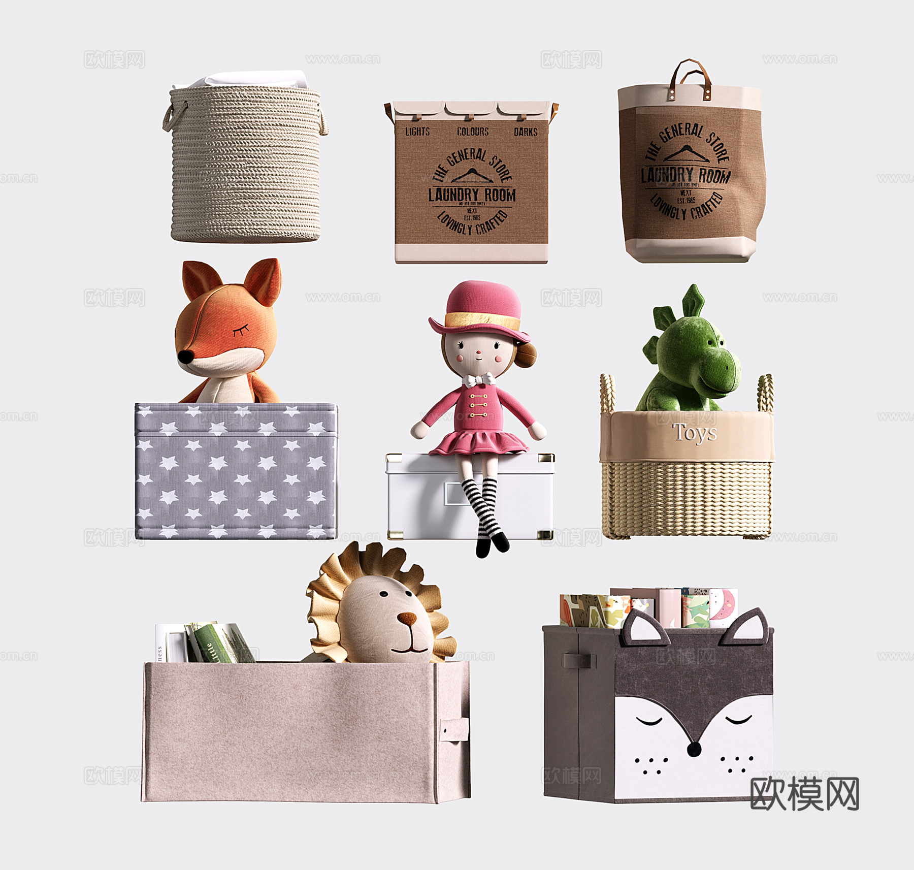 现代儿童收纳筐 毛绒玩具收纳袋 编制收纳筐su模型