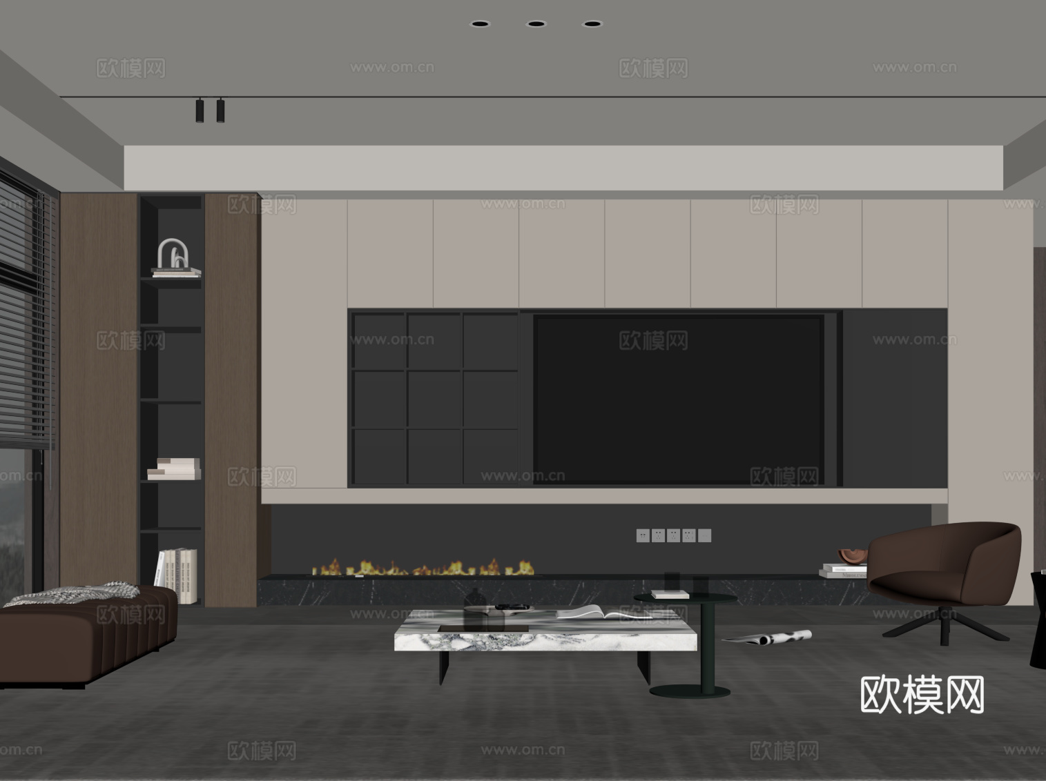 现代意式客厅 电视背景墙 电视柜 沙发茶几组合su模型
