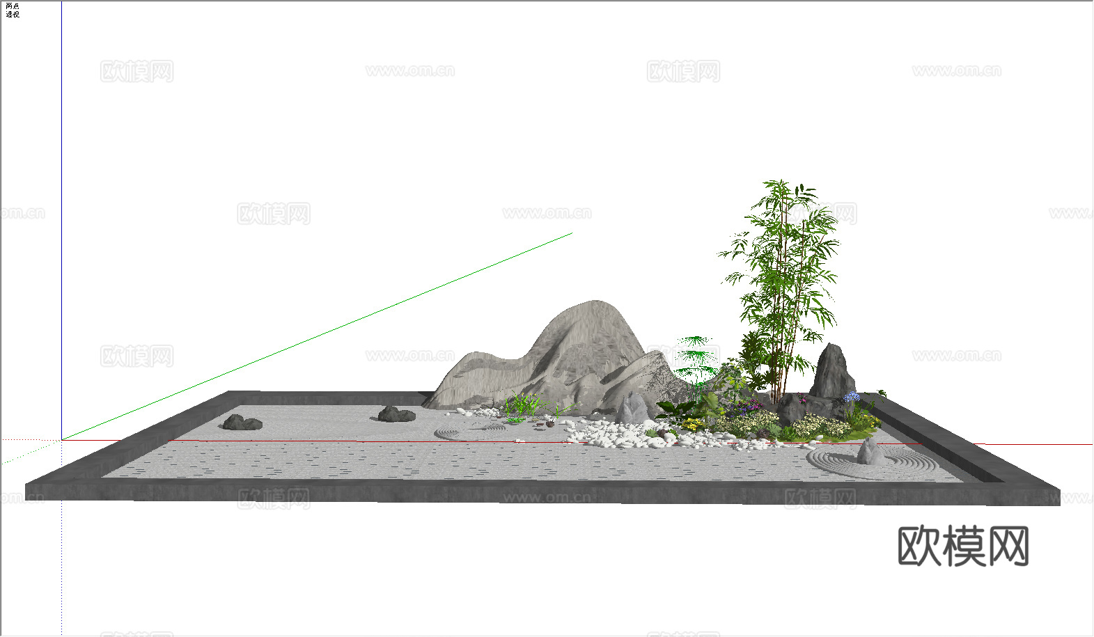 新中式枯山水_植物_庭院景观_景观小品su模型