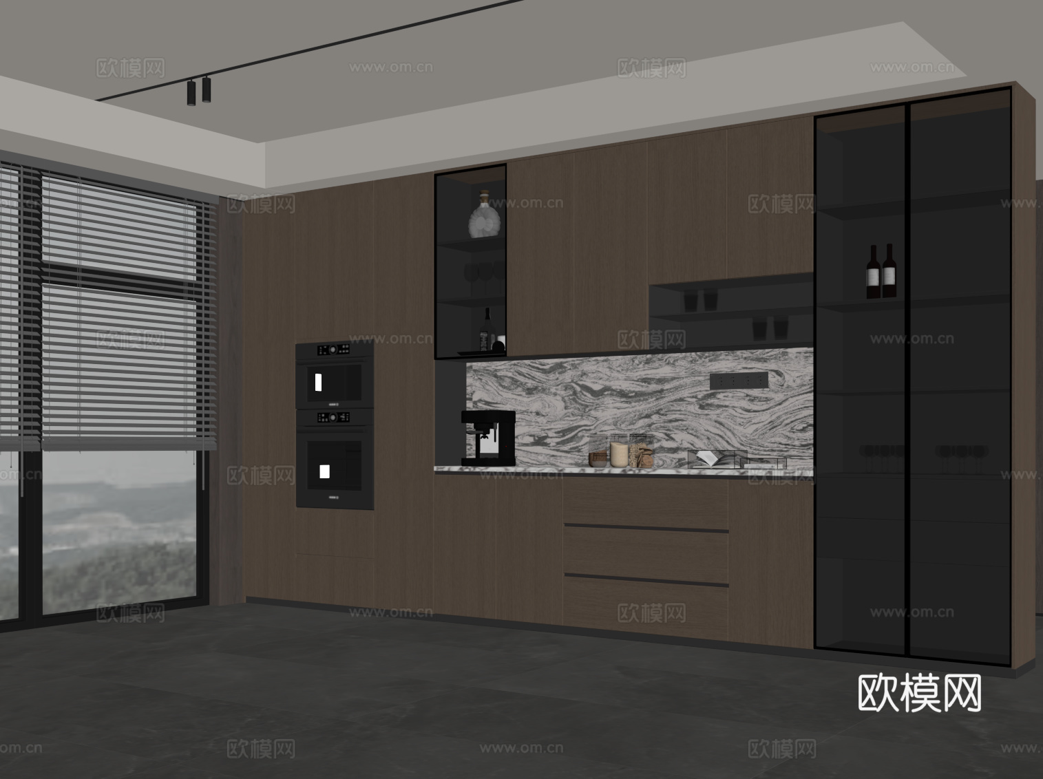 现代意式酒柜 餐边柜su模型下载（渲染图2）