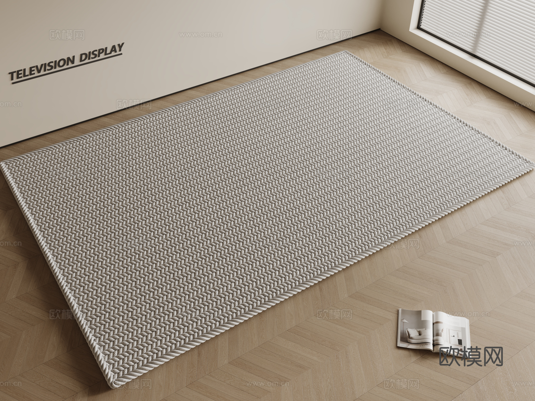现代奶油风地毯 方形地毯 编制地毯 客厅地毯 粗布地毯su模型su模型