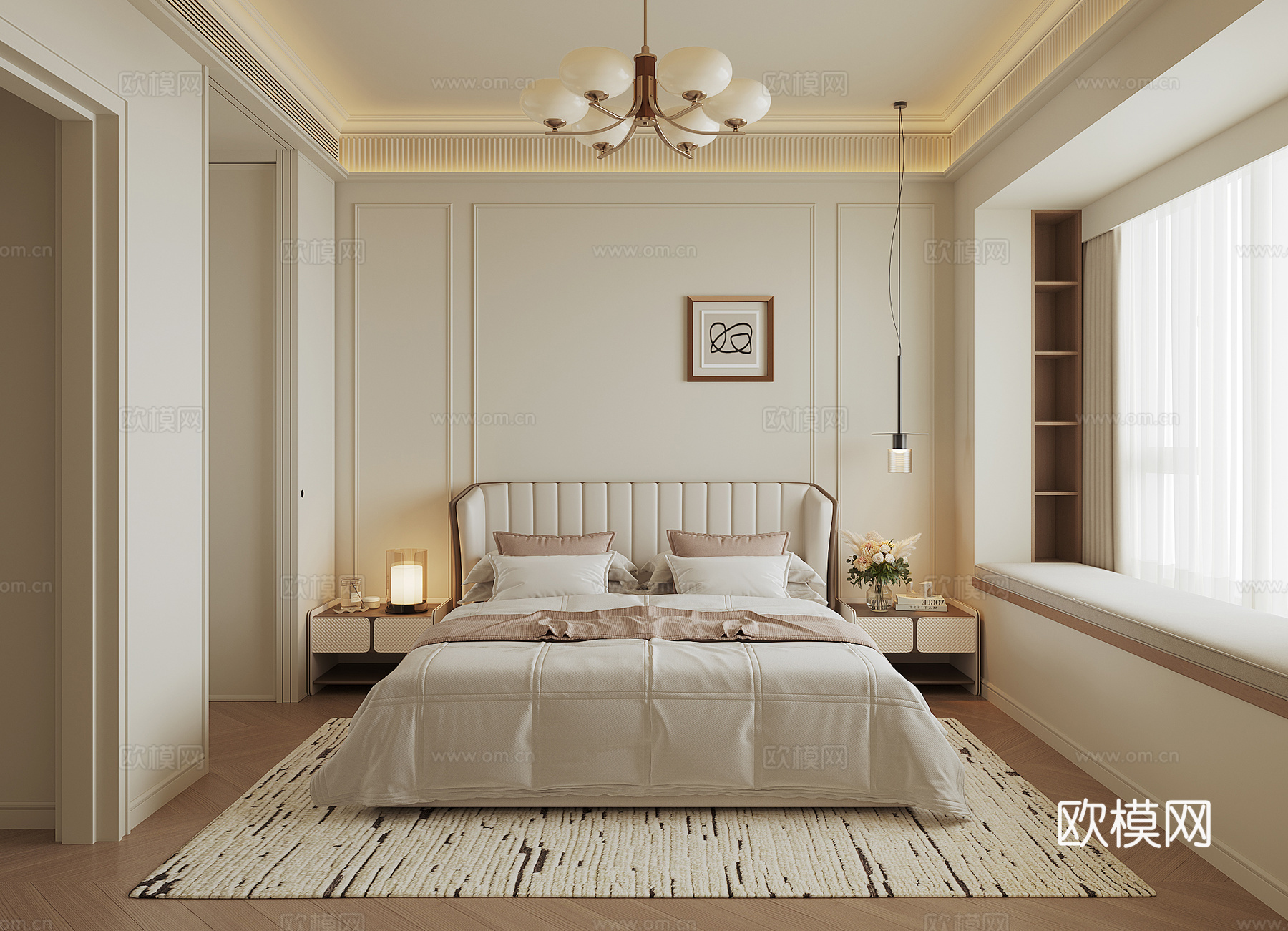 现代法式卧室su模型