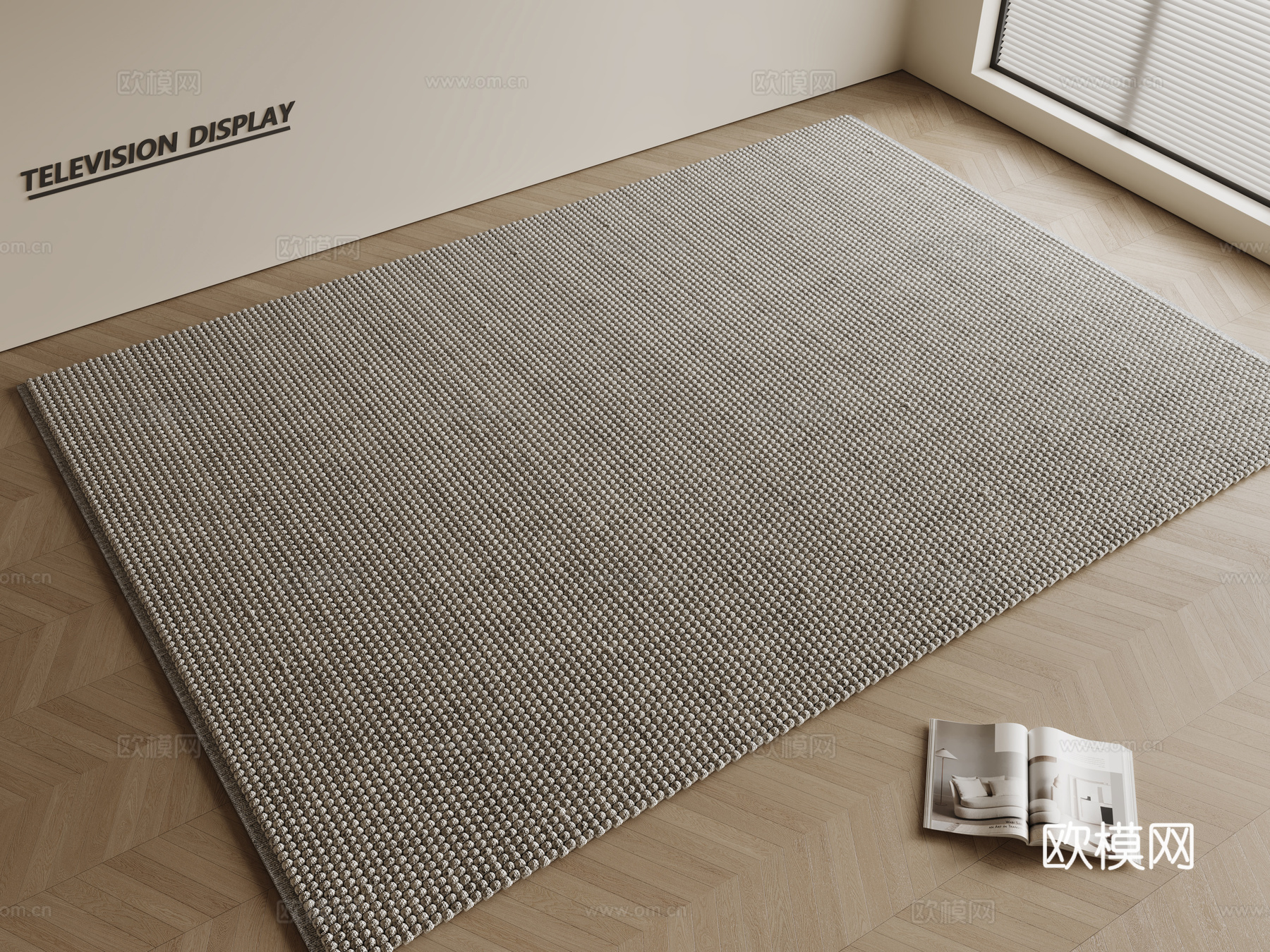 现代奶油风地毯 方形地毯 编制地毯 客厅地毯 粗布地毯su模型