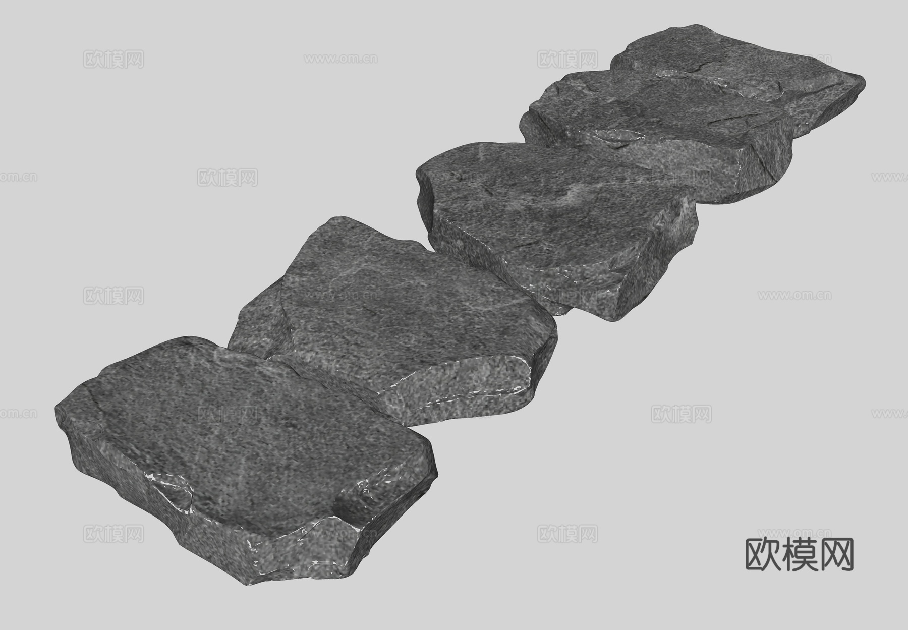 现代汀步 弹石路面 老石板 中式汀步 石板路 游步道 景观园su模型