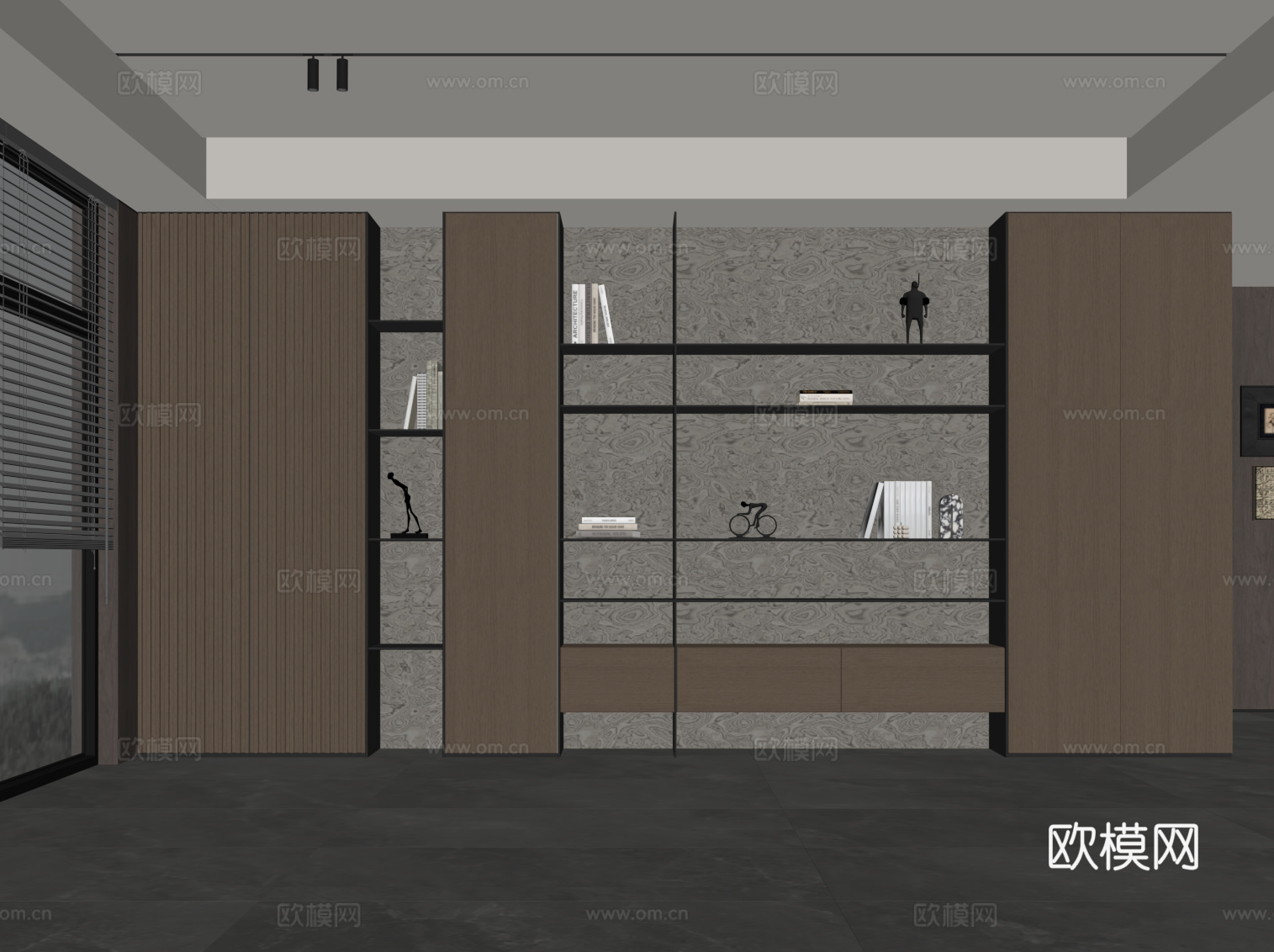 现代意式书柜su模型