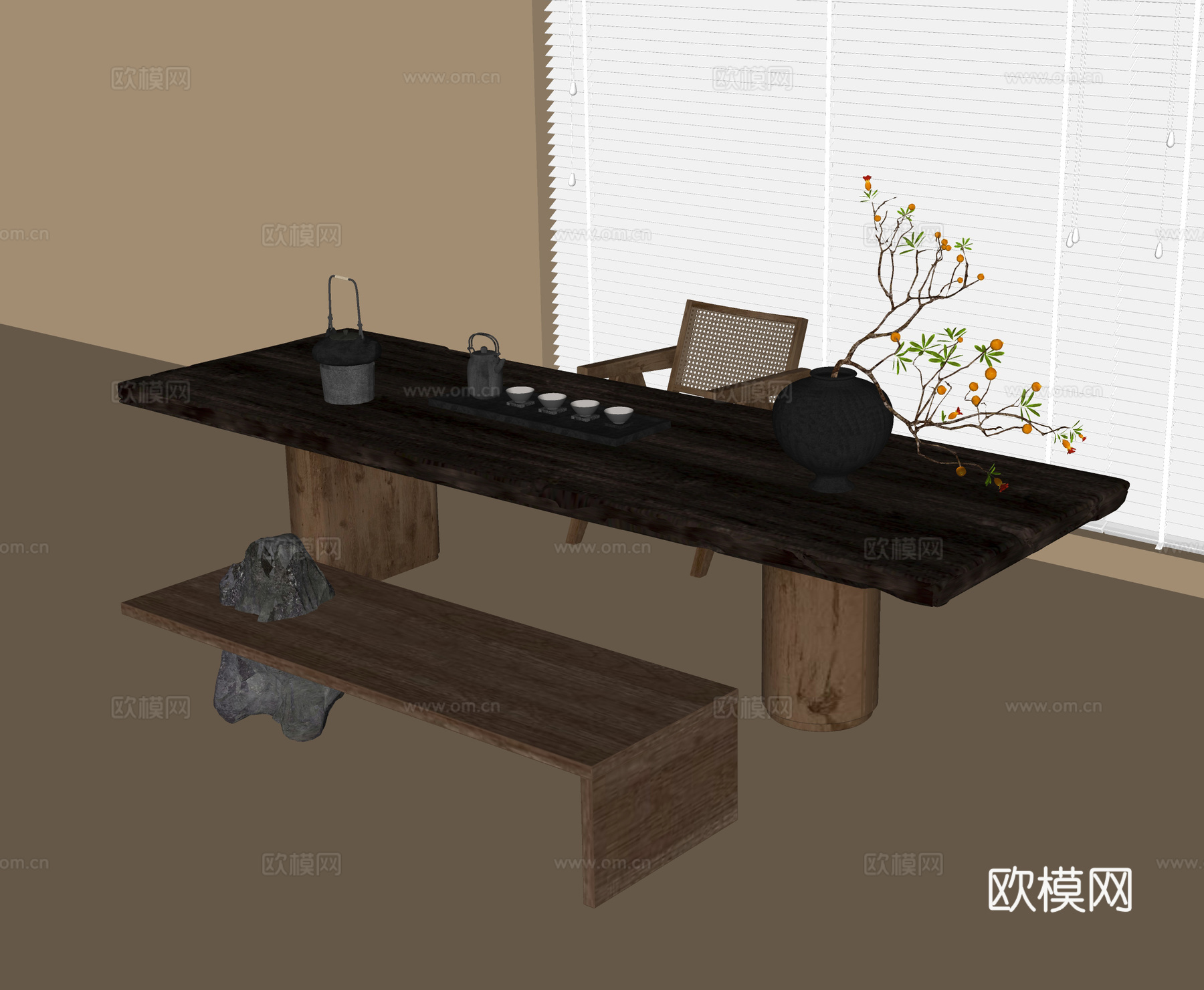 现代茶桌椅 茶桌 茶椅su模型