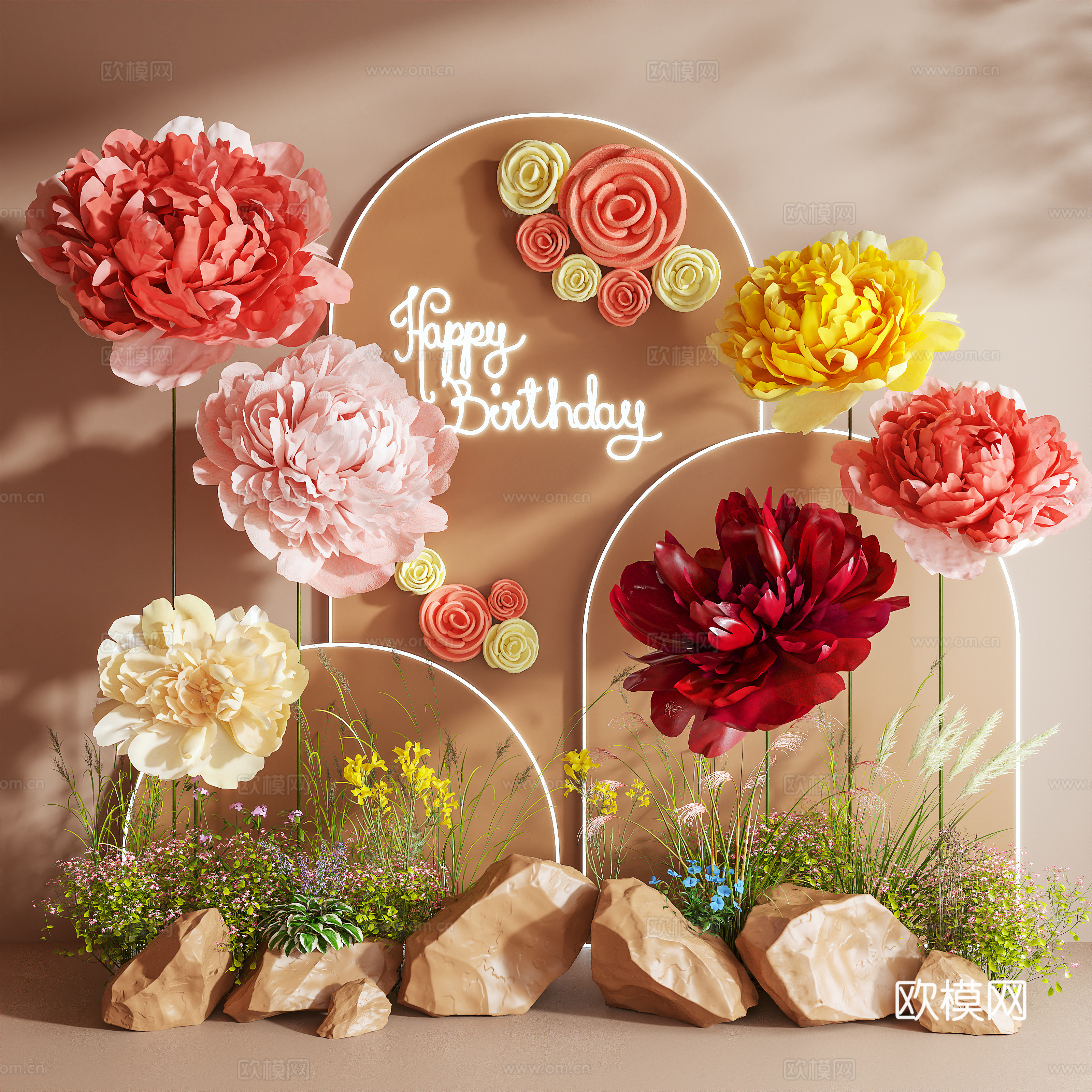 美陈 艺术装置 花艺装置 纸艺 大花 摆件3d模型下载