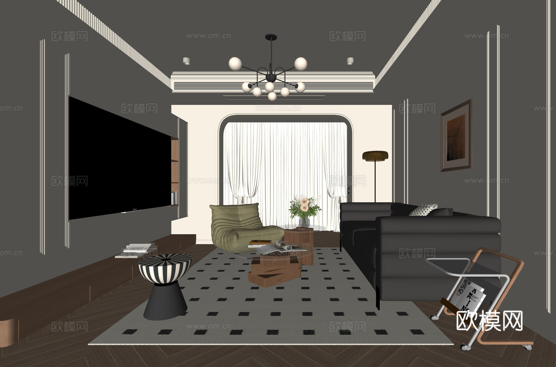 现代家居客厅su模型