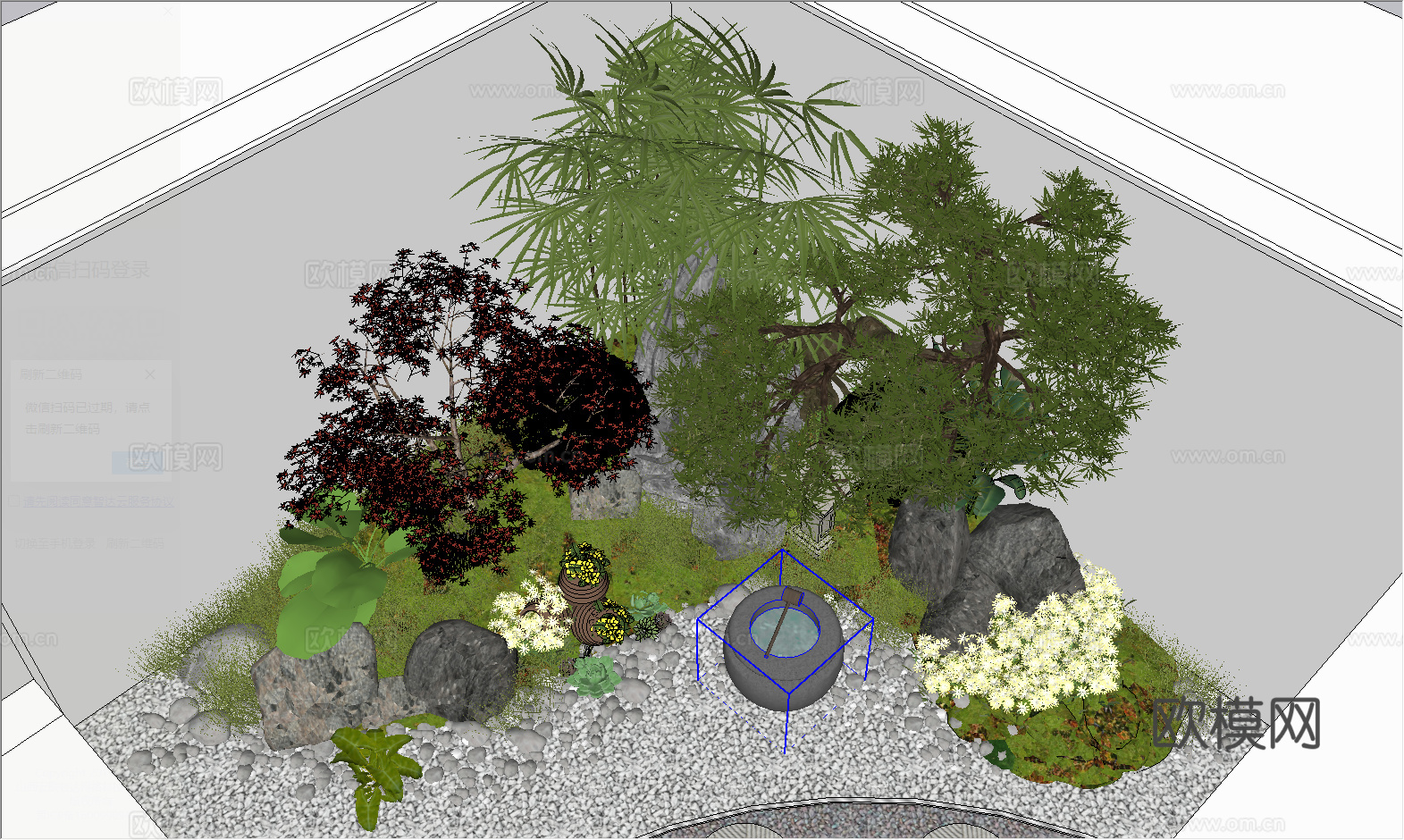 中式庭院花园_廊架_枯山水_禅意小品园林su模型