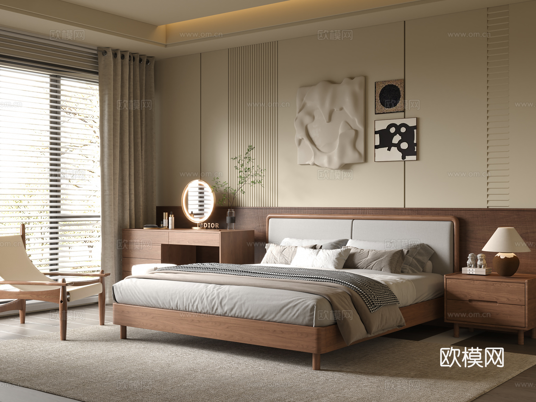 现代中古风家居卧室su模型