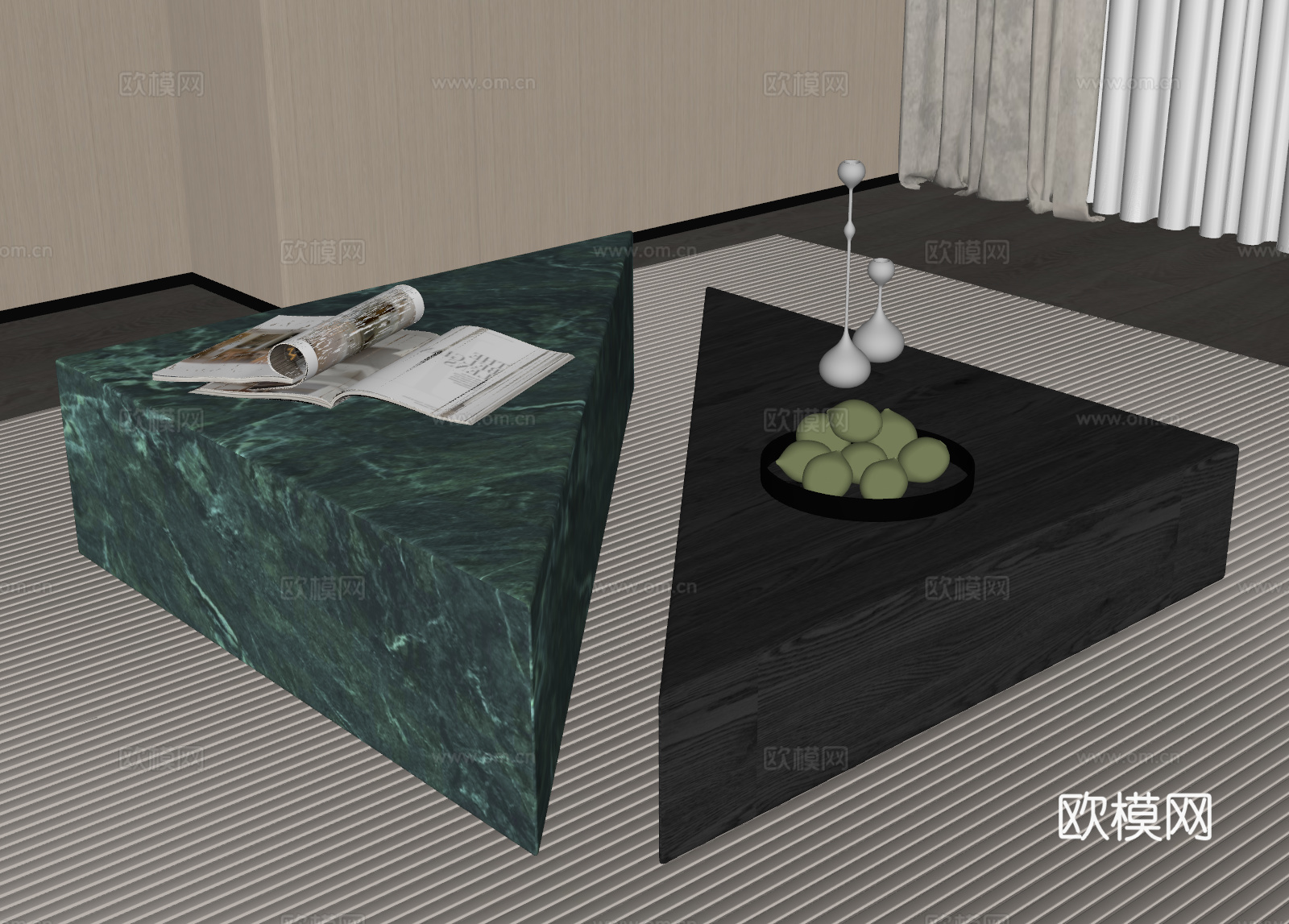 现代意式茶几 大理石茶几su模型