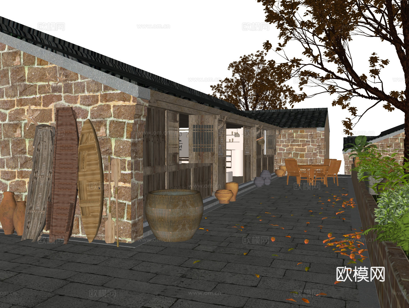 新中式海岛民宿 海岛主题民宿 海岛风情小卖部 渔村 风情小店su模型