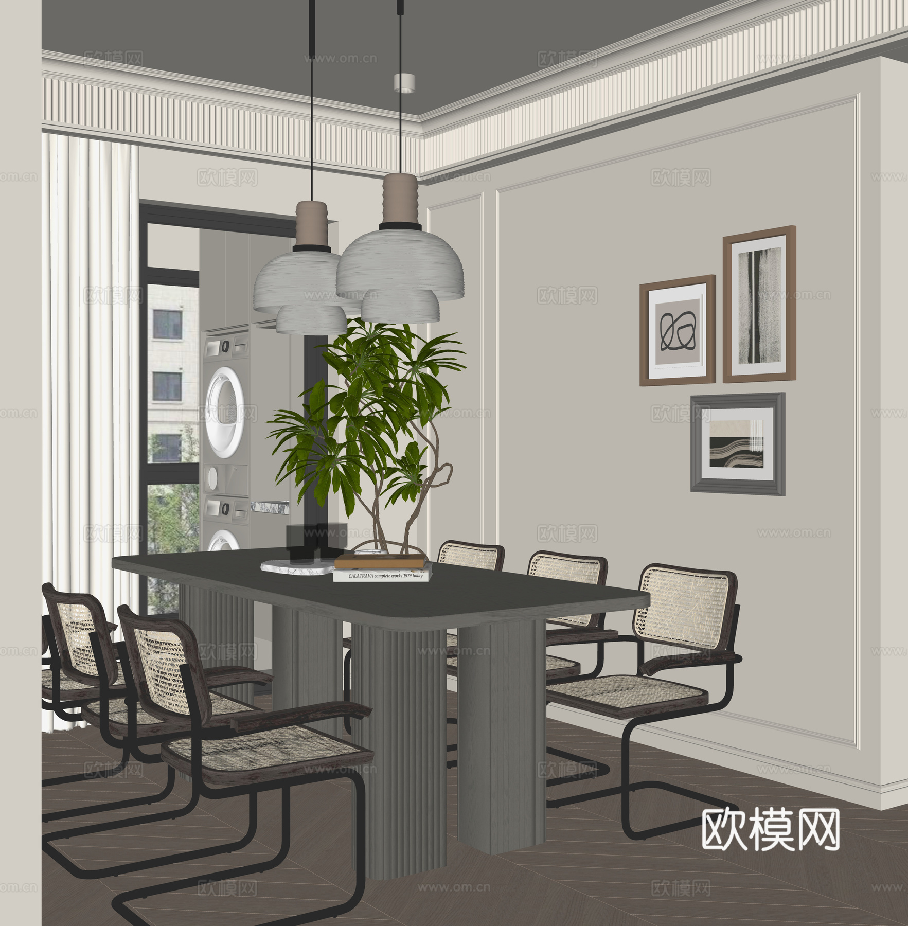 现代家居餐厅su模型