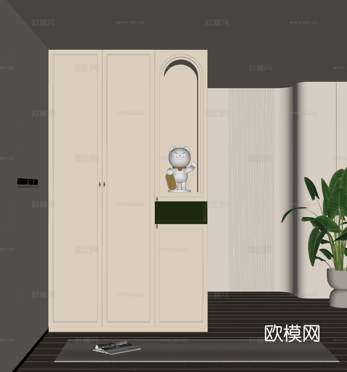 法式奶油风玄关 鞋柜su模型