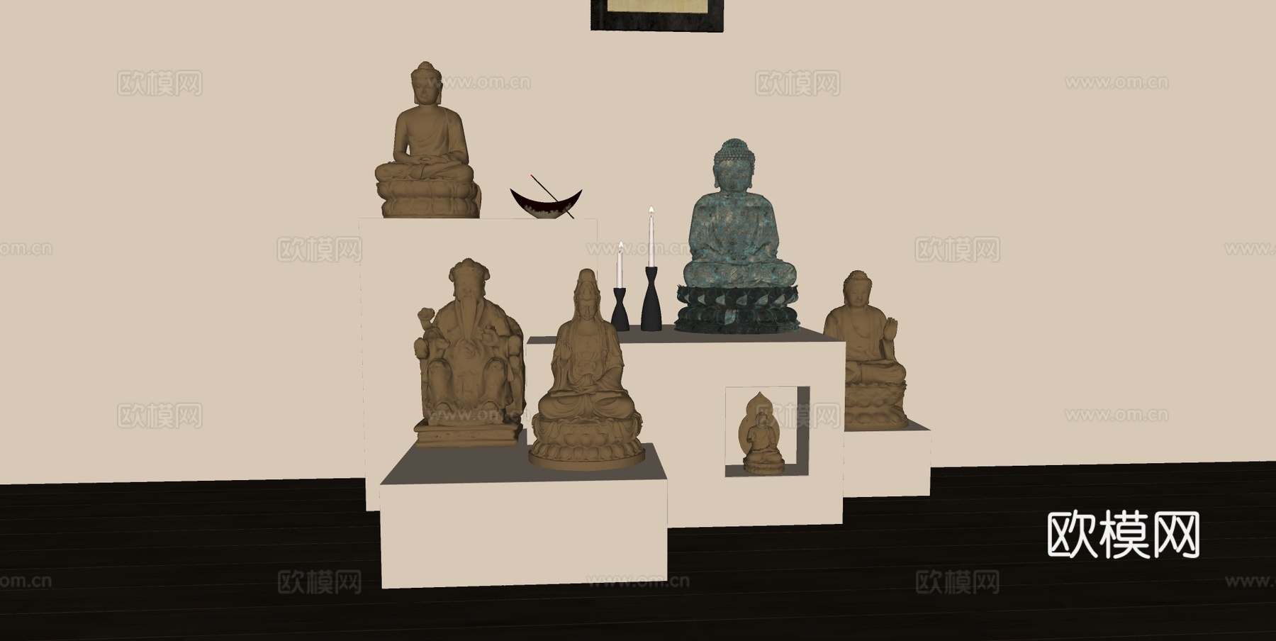 新中式禅意雕塑 佛像摆件 鎏金佛像 青铜质感佛像su模型