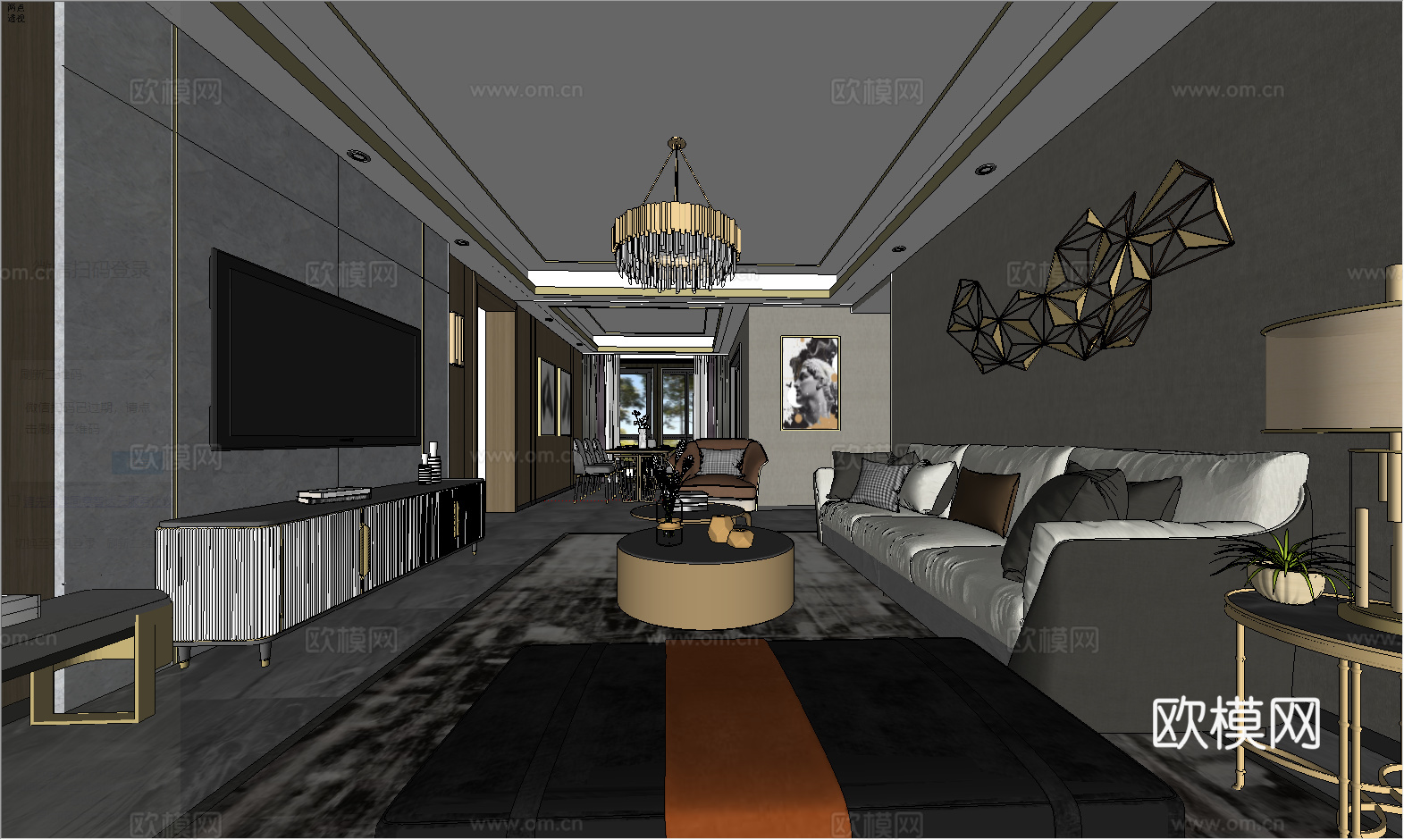 现代轻奢餐厅su模型