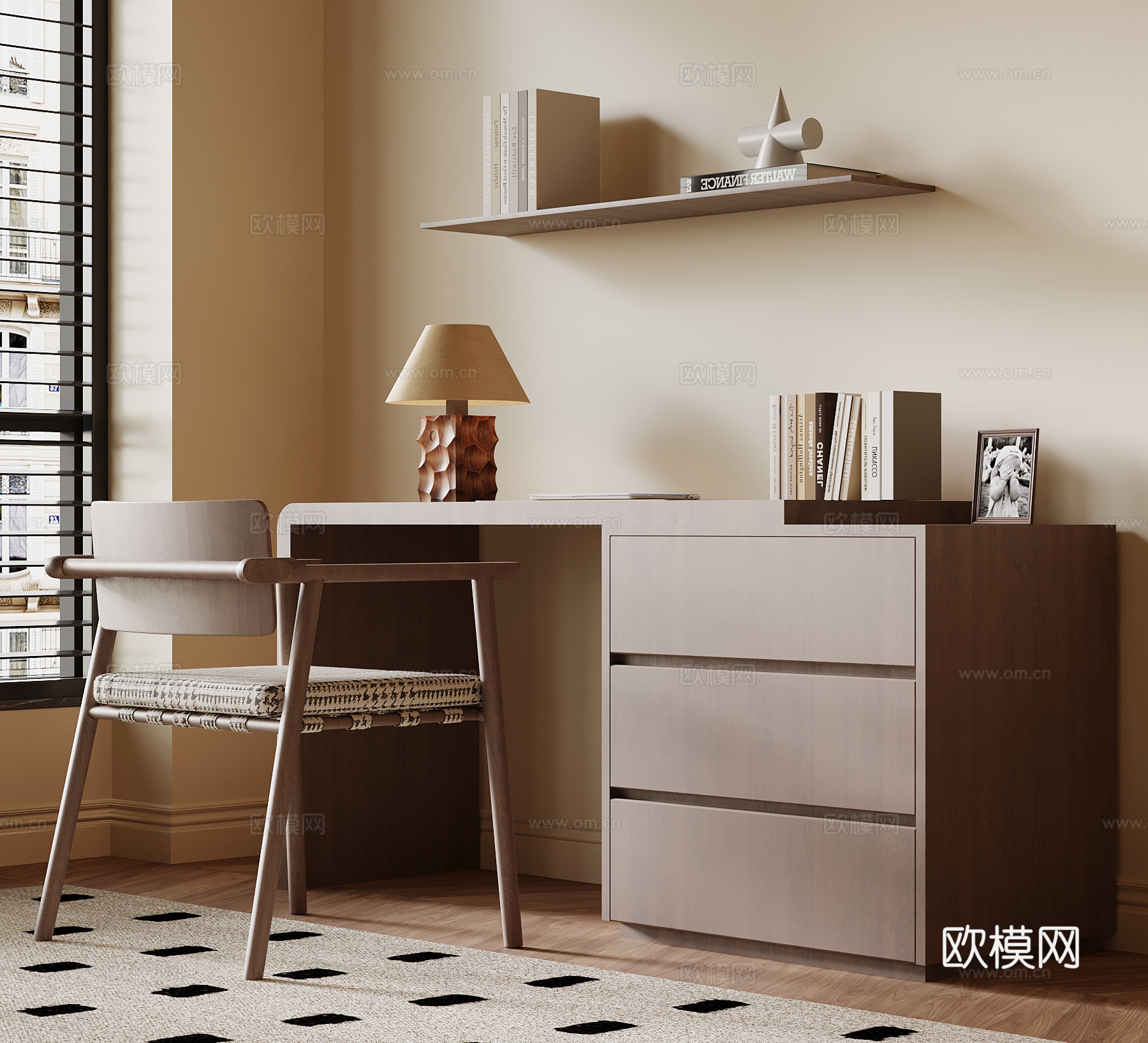 中古风书桌椅 书籍su模型