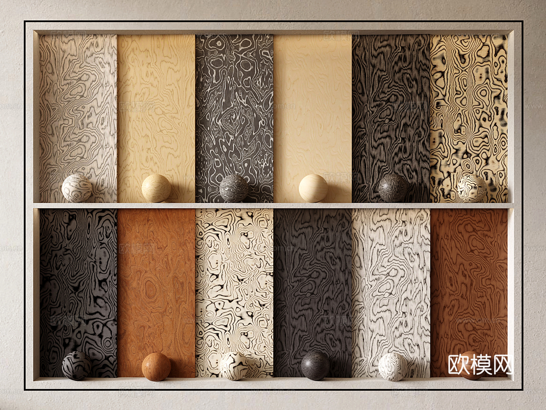 现代中古木饰面 树瘤木饰面 科技木饰面 木饰面护墙板 木饰面su模型