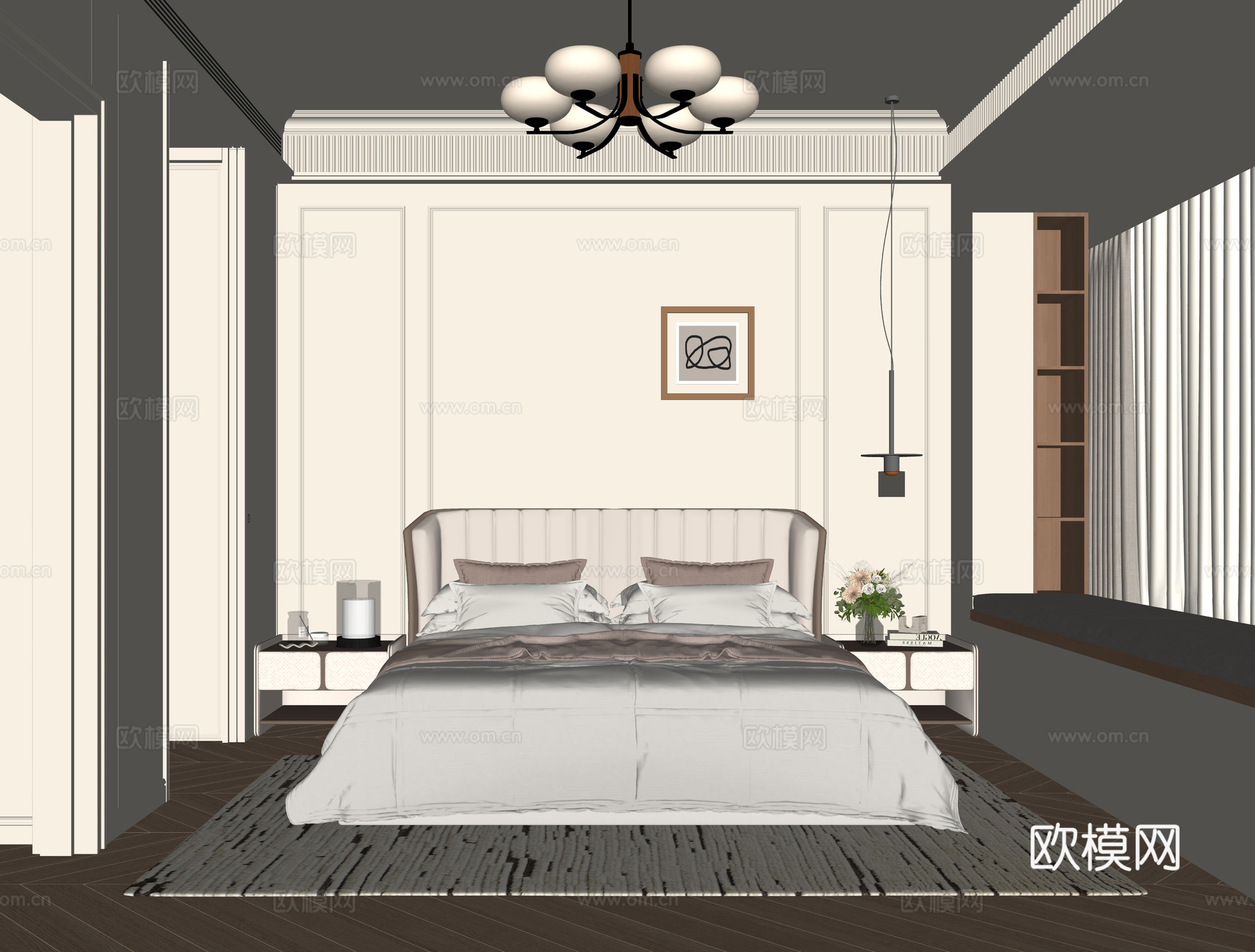 现代法式卧室su模型