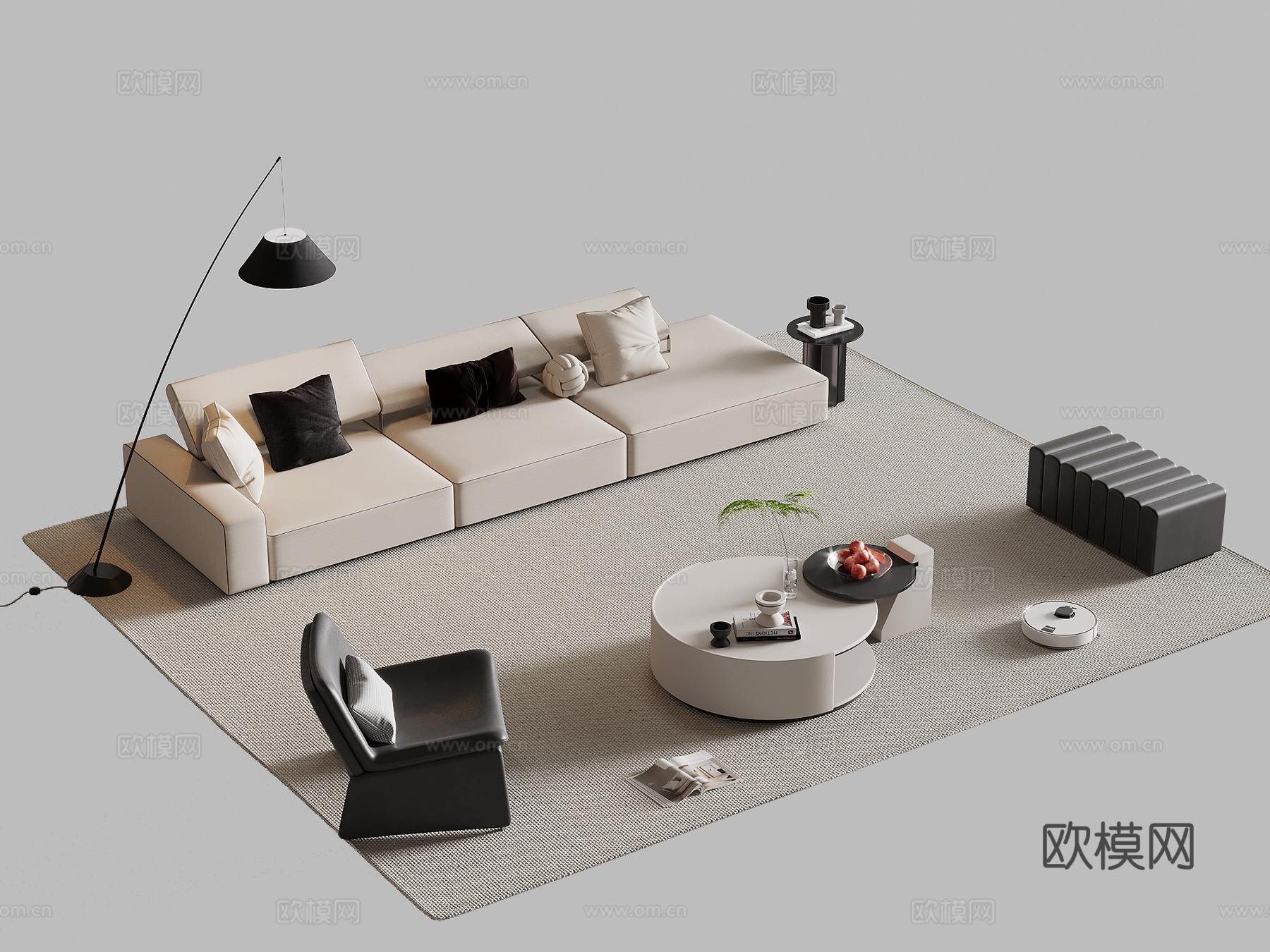 现代意式沙发茶几组合su模型