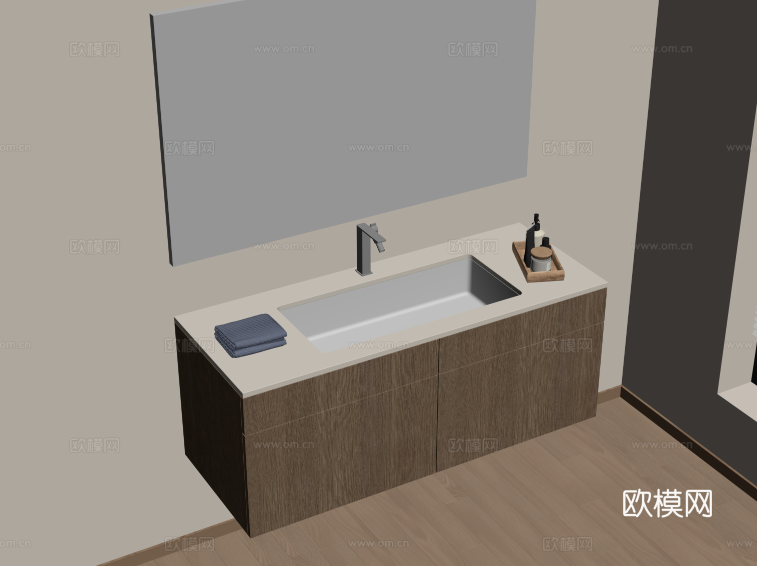 现代浴室柜 镜子 洗漱台su模型