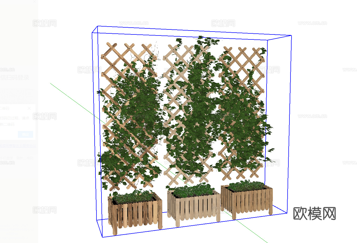 中式爬藤花架_花槽花箱_藤蔓绿植su模型