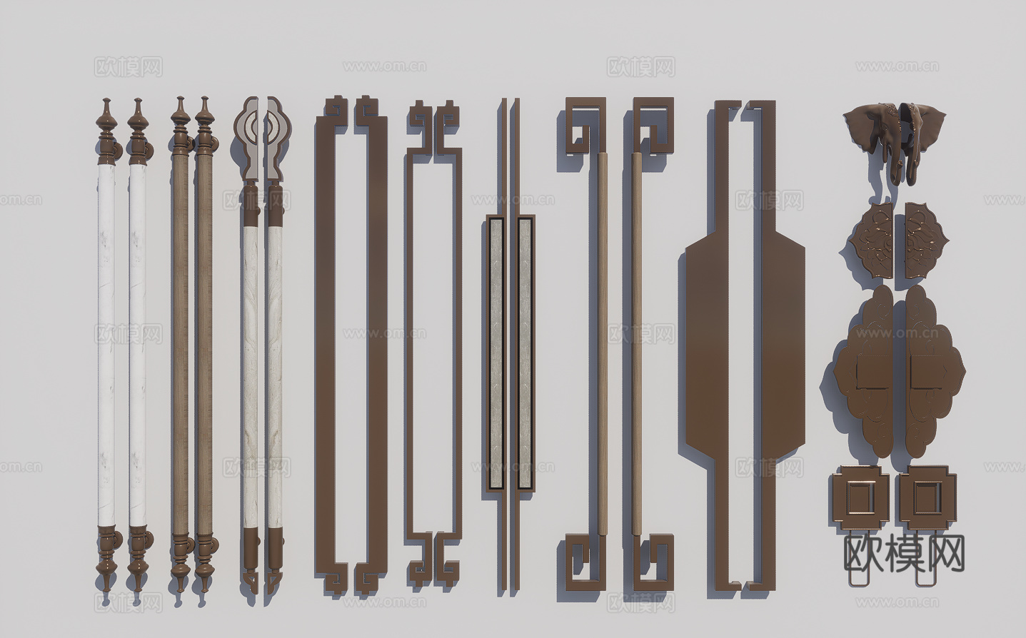 新中式金属大门把手 拉手su模型